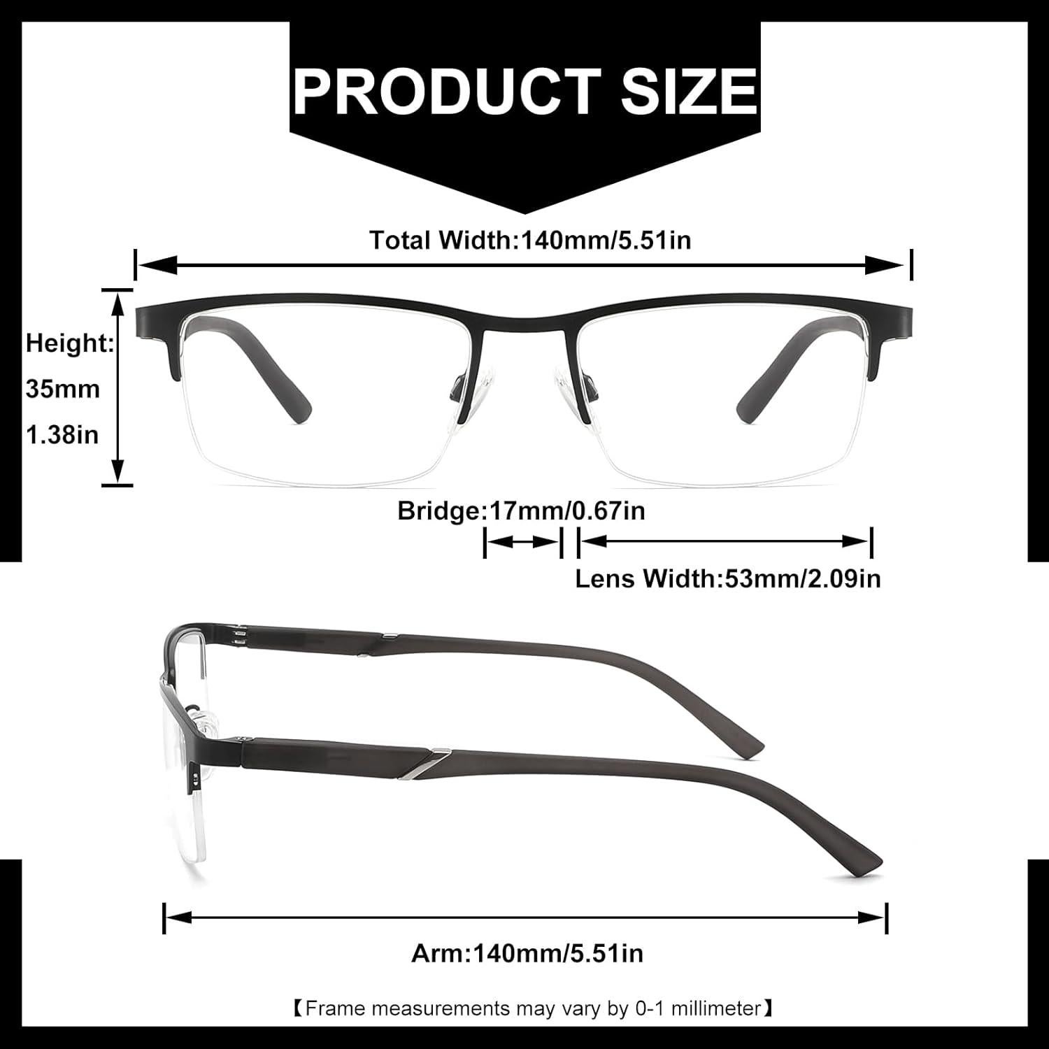 Blue Light Filtering Reading Glasses 5 Pack Computer Metal Half-Frame Spring Hinges Readers for Men,Anti Glare UV