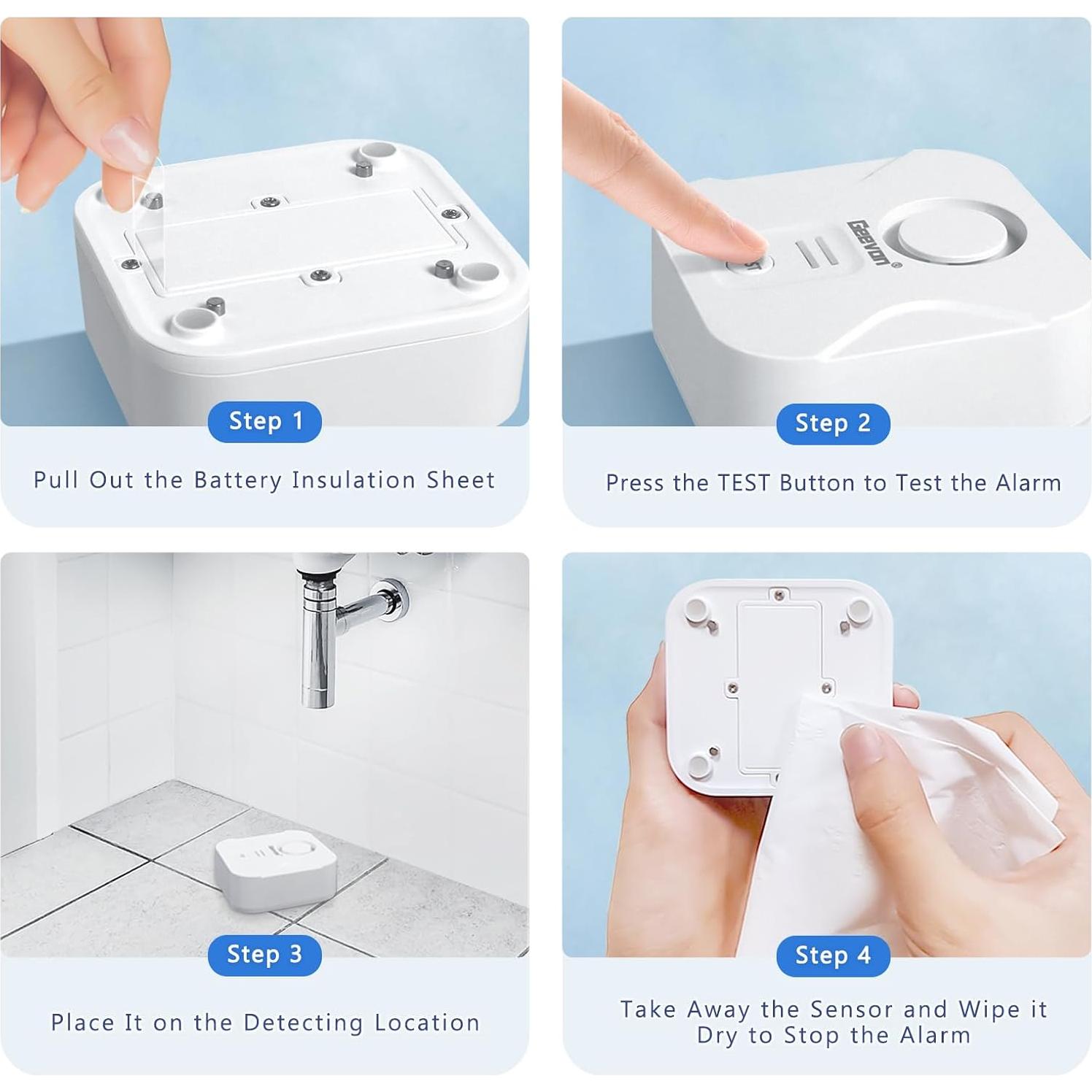 Geevon 3 Sensores de Fugas de Agua con Alarma 100dB