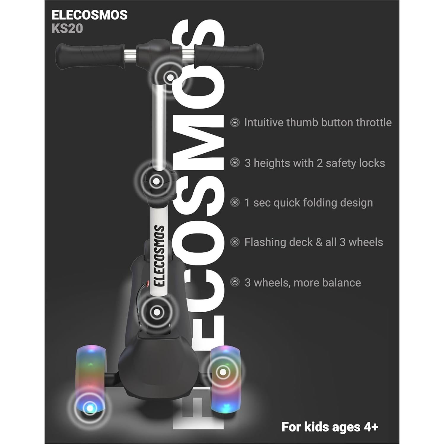 Scooter Eléctrico para Niños ELECOSMOS KS20 - 3 Ruedas, 8 km/h
