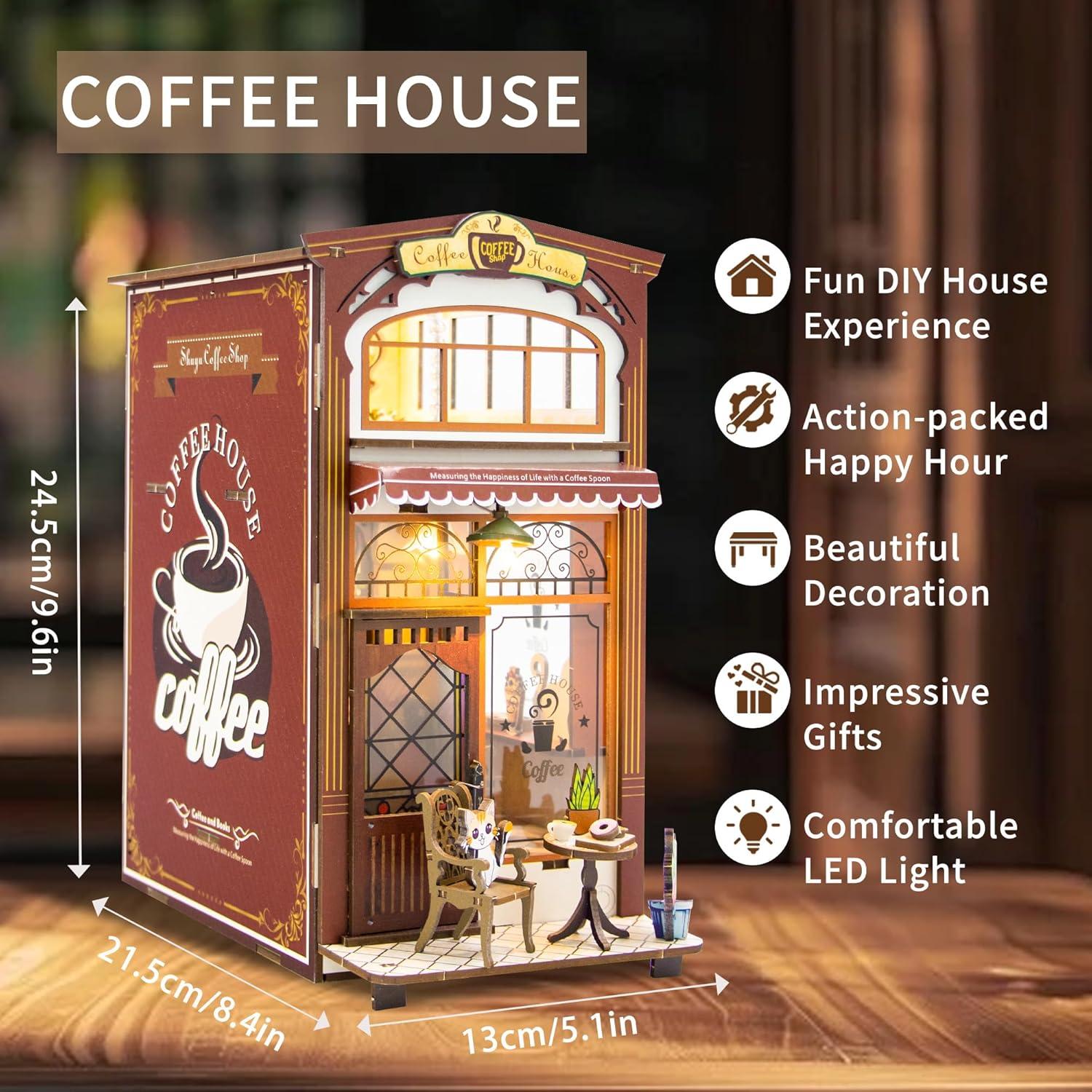 Kisoy Kit de Rincón de Libros Casa de Café 3D con LED