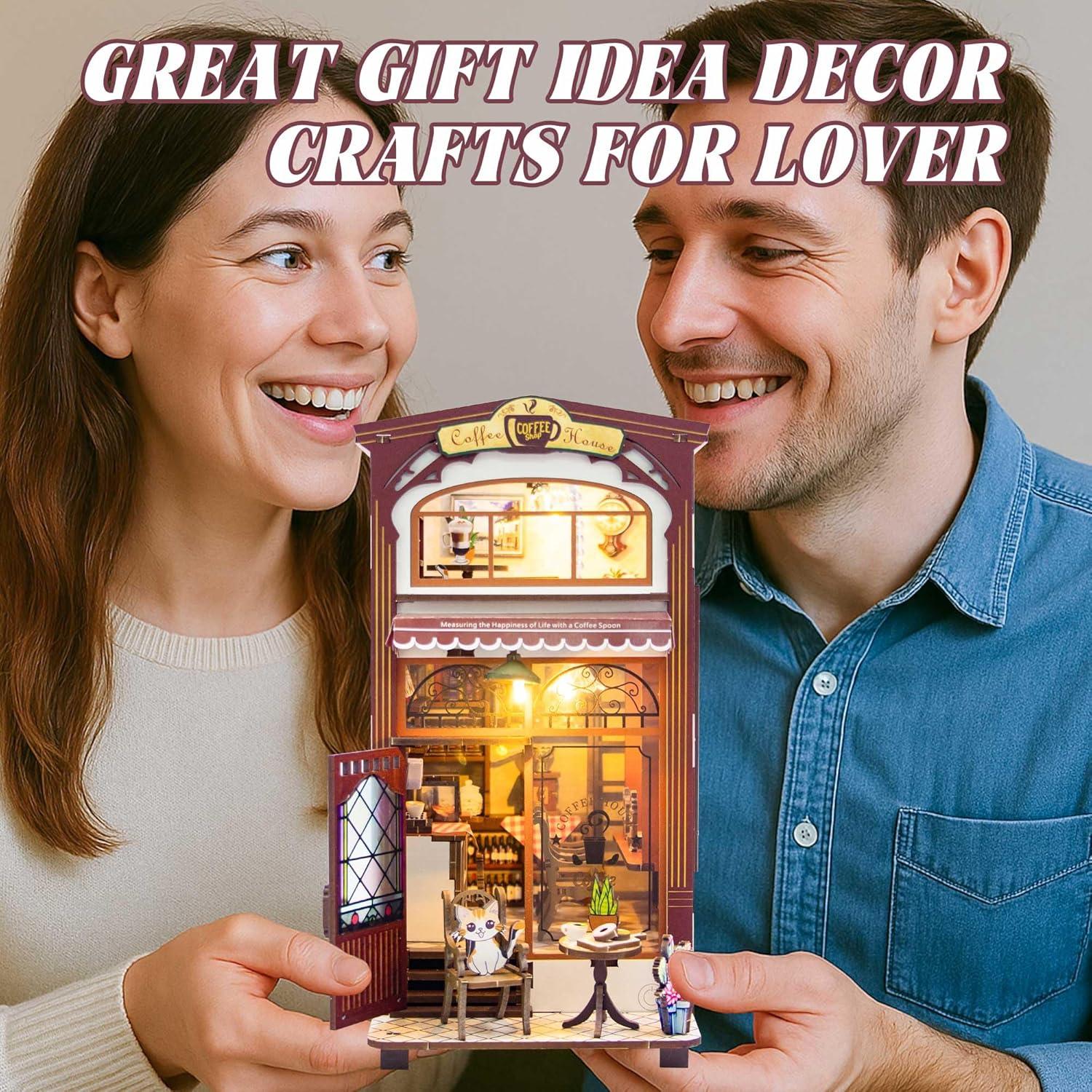 Kisoy Kit de Rincón de Libros Casa de Café 3D con LED