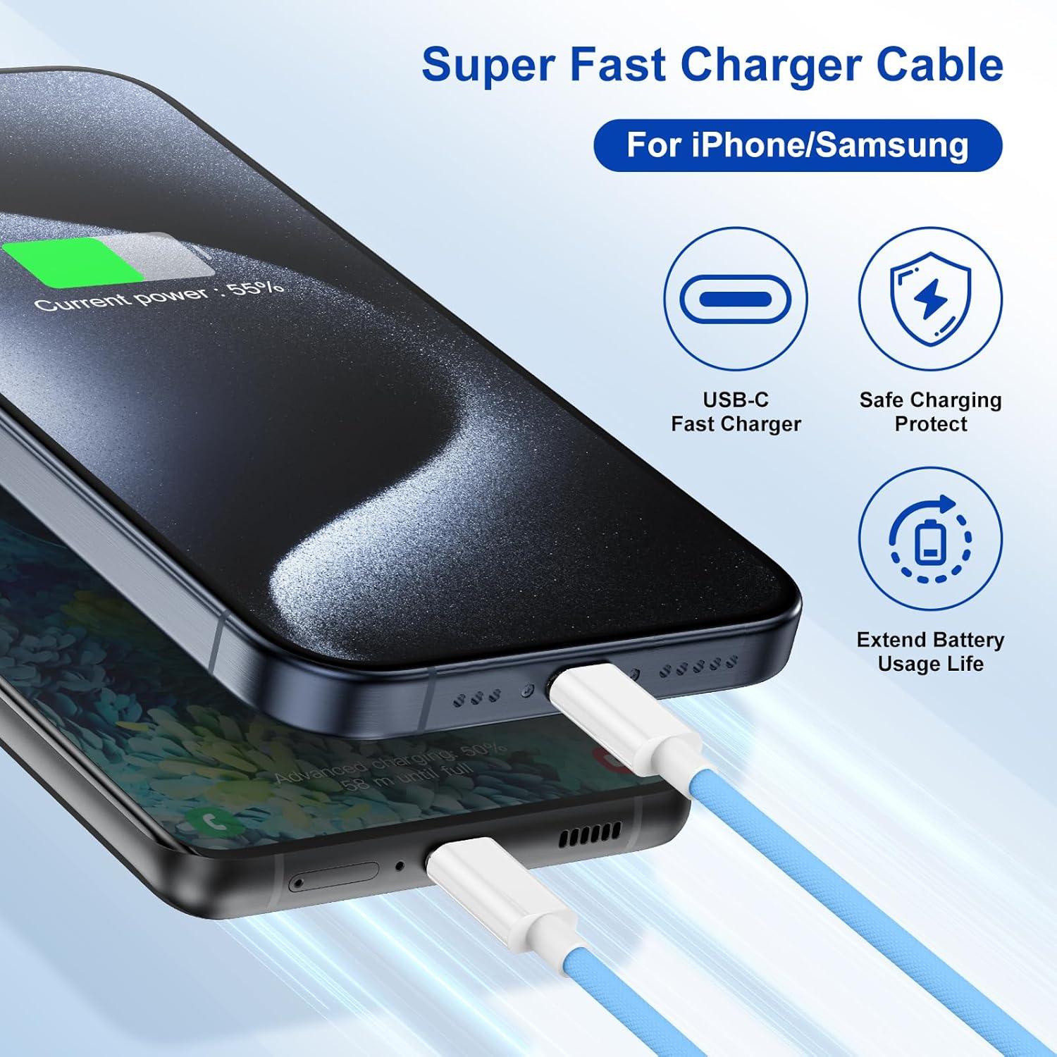 Cable USB C a USB C Susnwere 0.91 m Carga Rápida 60W - Paquete de 3