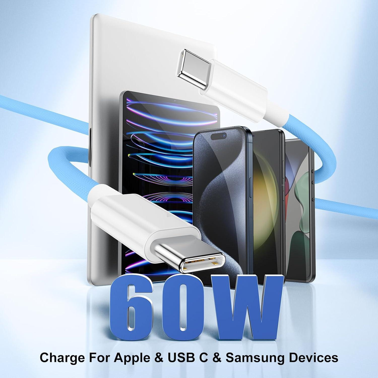 Cable USB C a USB C Susnwere 0.91 m Carga Rápida 60W - Paquete de 3