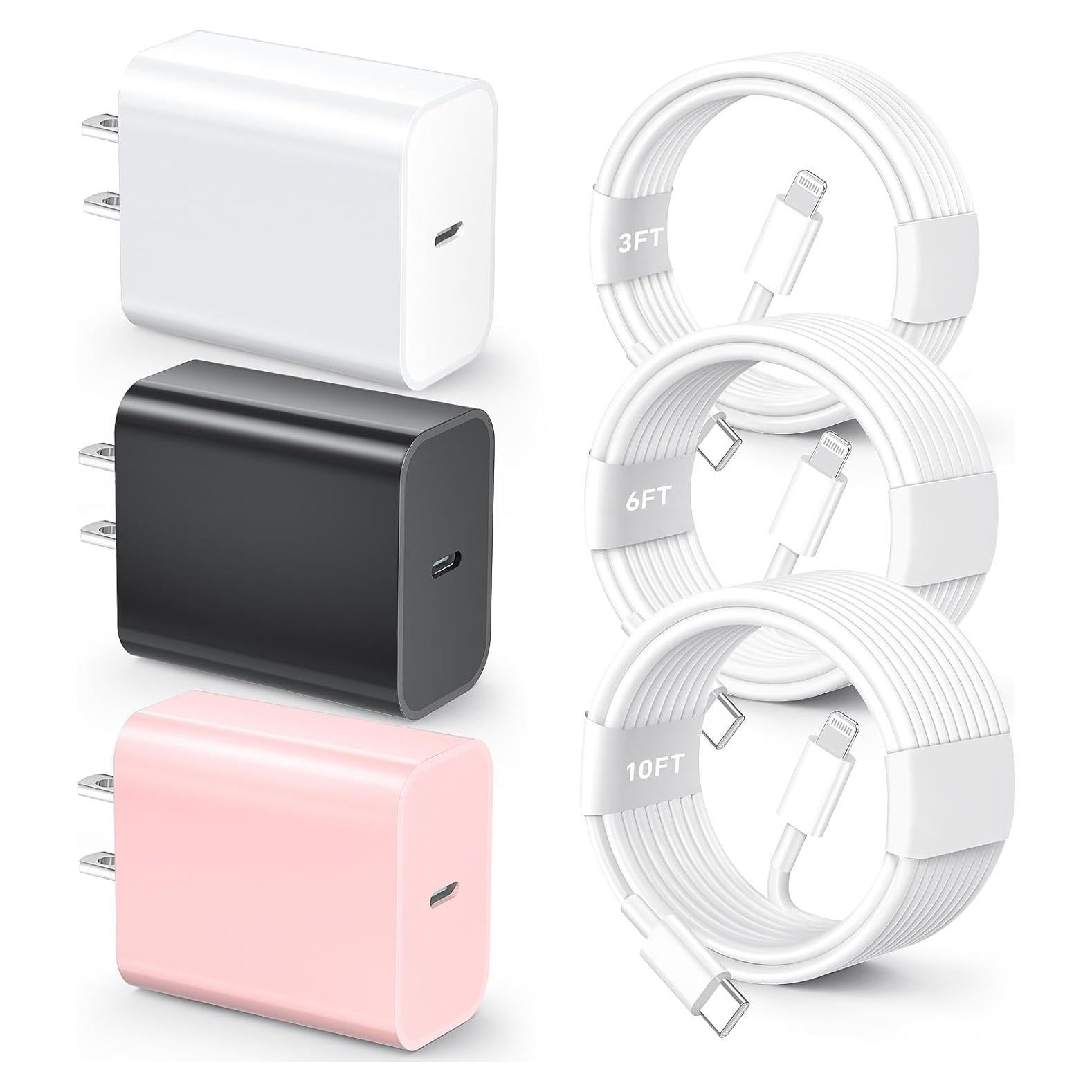 Cargador Rápido 20W MFi para iPhone 14/13/12/11 - Paquete de 3