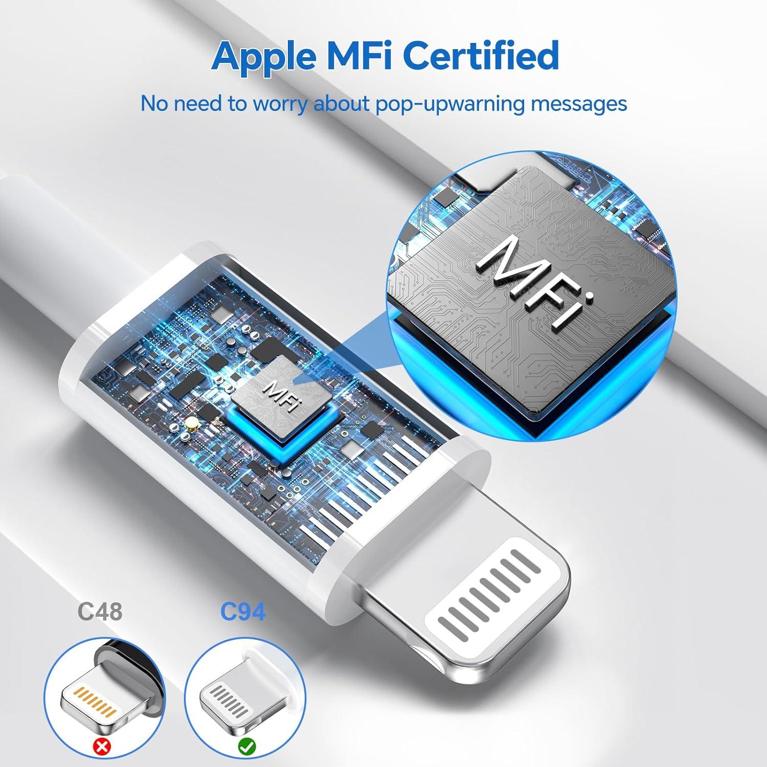 Cargador Rápido 20W MFi para iPhone 14/13/12/11 - Paquete de 3