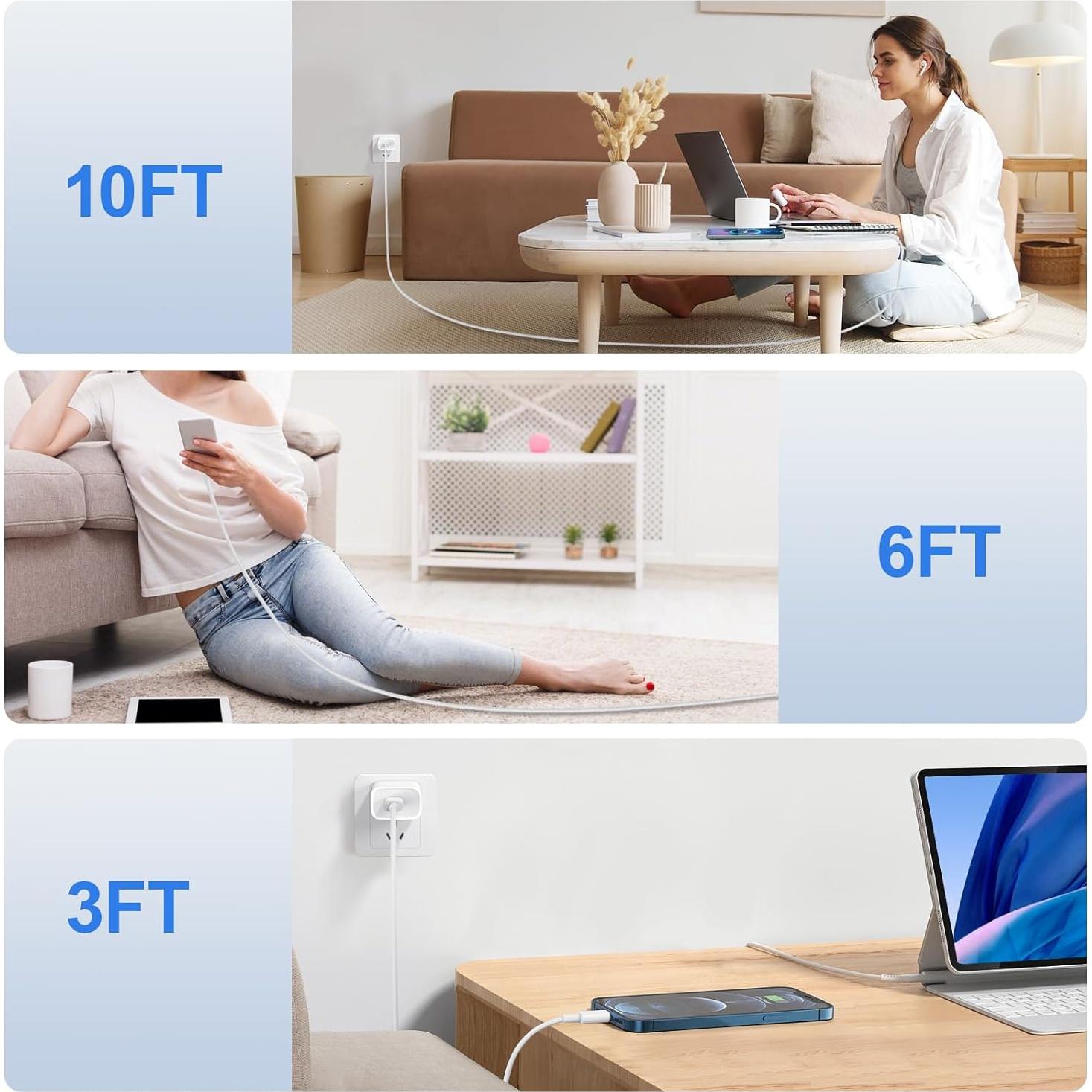 Cargador Rápido 20W MFi para iPhone 14/13/12/11 - Paquete de 3