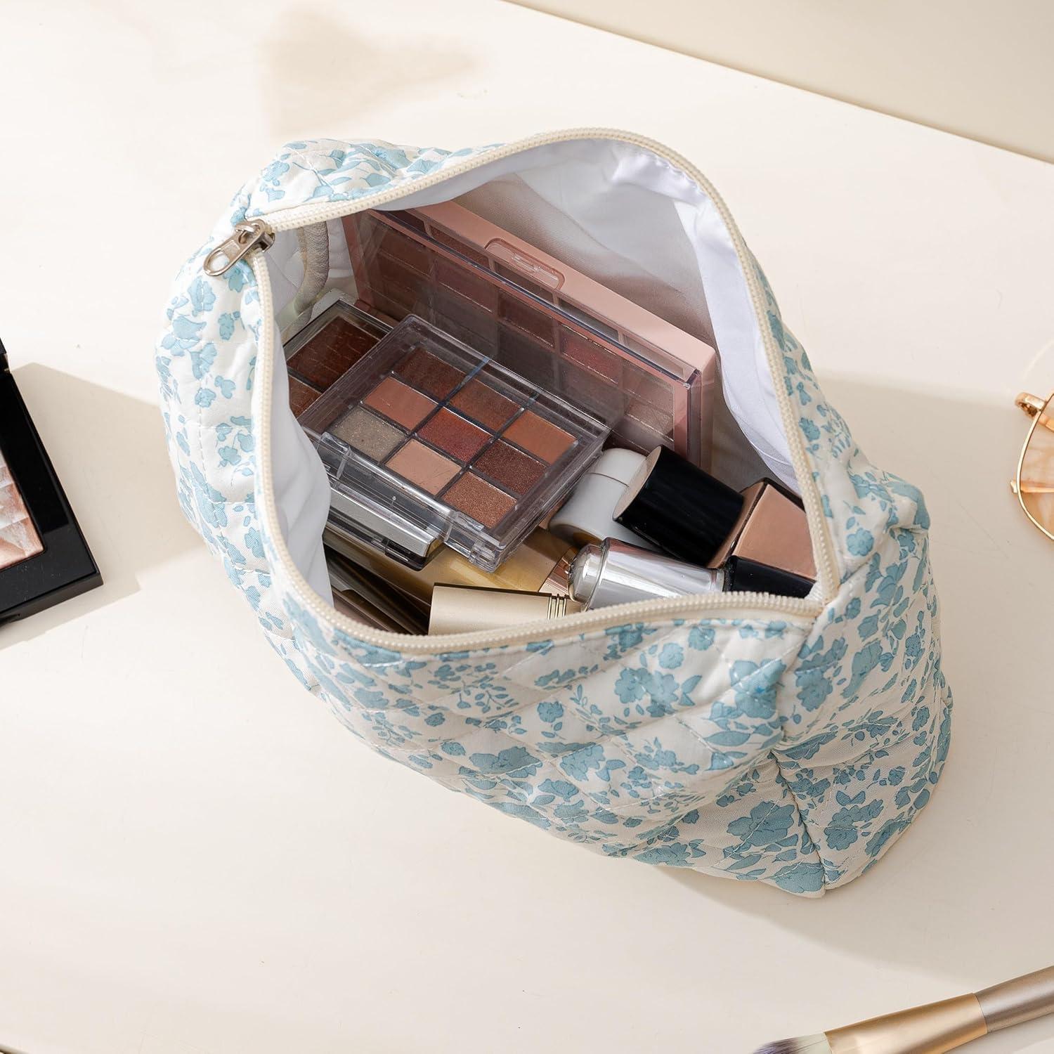 Bolsa de Maquillaje Acolchada HBselect Grande Flores Azules