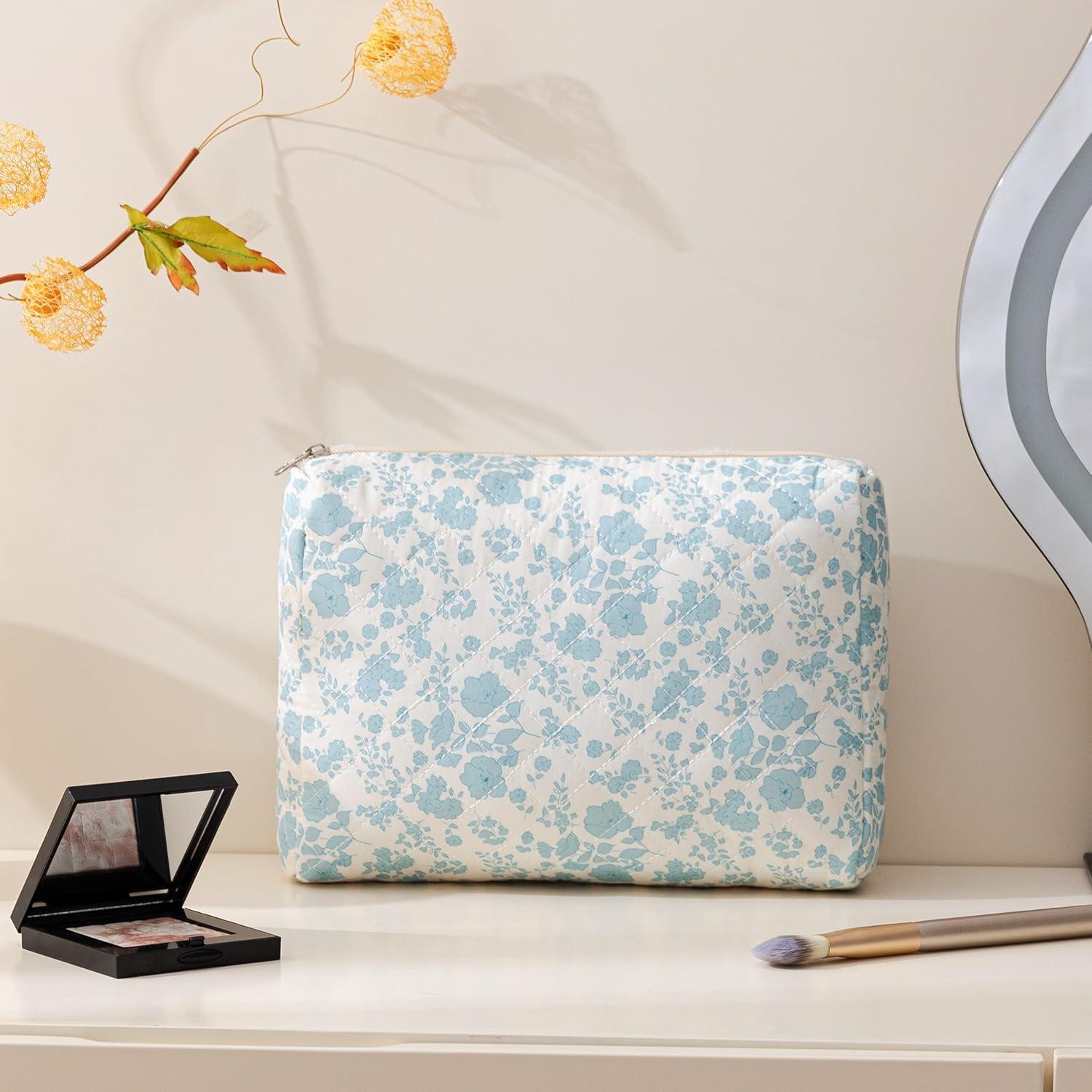 Bolsa de Maquillaje Acolchada HBselect Grande Flores Azules