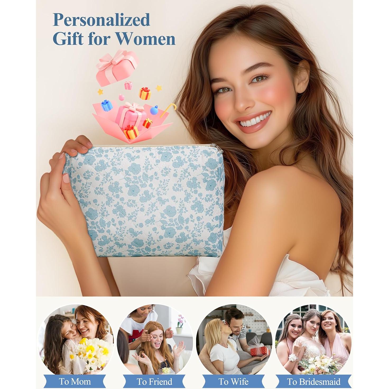 Bolsa de Maquillaje Acolchada HBselect Grande Flores Azules