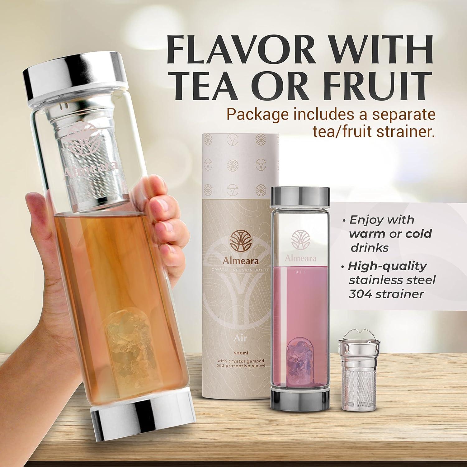 Botella de Agua de Cristal Almeara 475ml con Infusor y Cristales