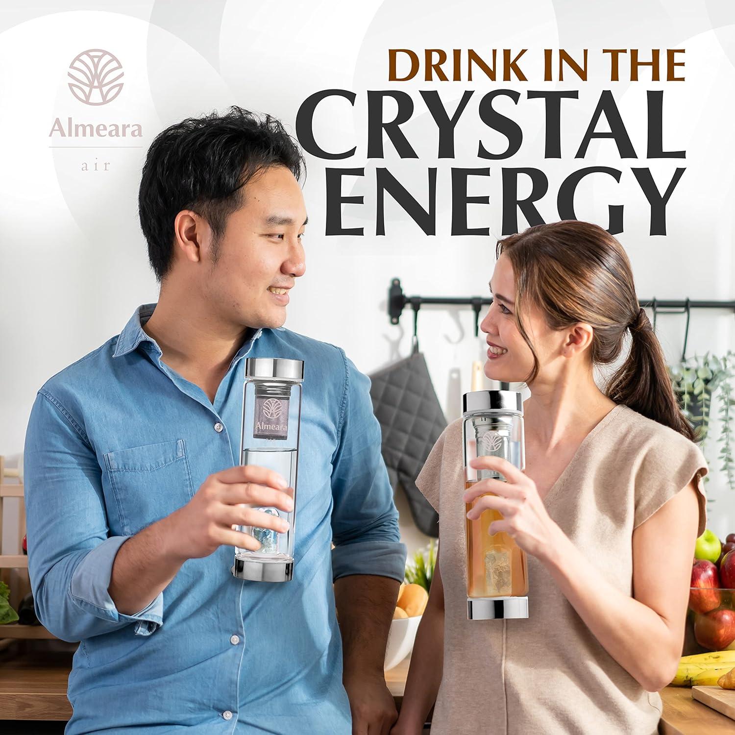 Botella de Agua de Cristal Almeara 475ml con Infusor y Cristales