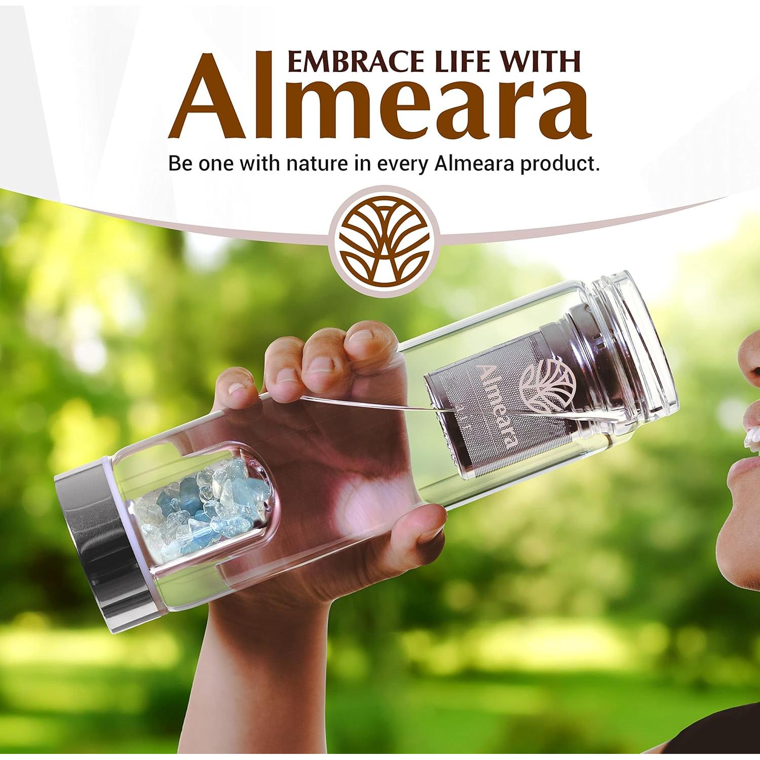 Botella de Agua de Cristal Almeara 475ml con Infusor y Cristales