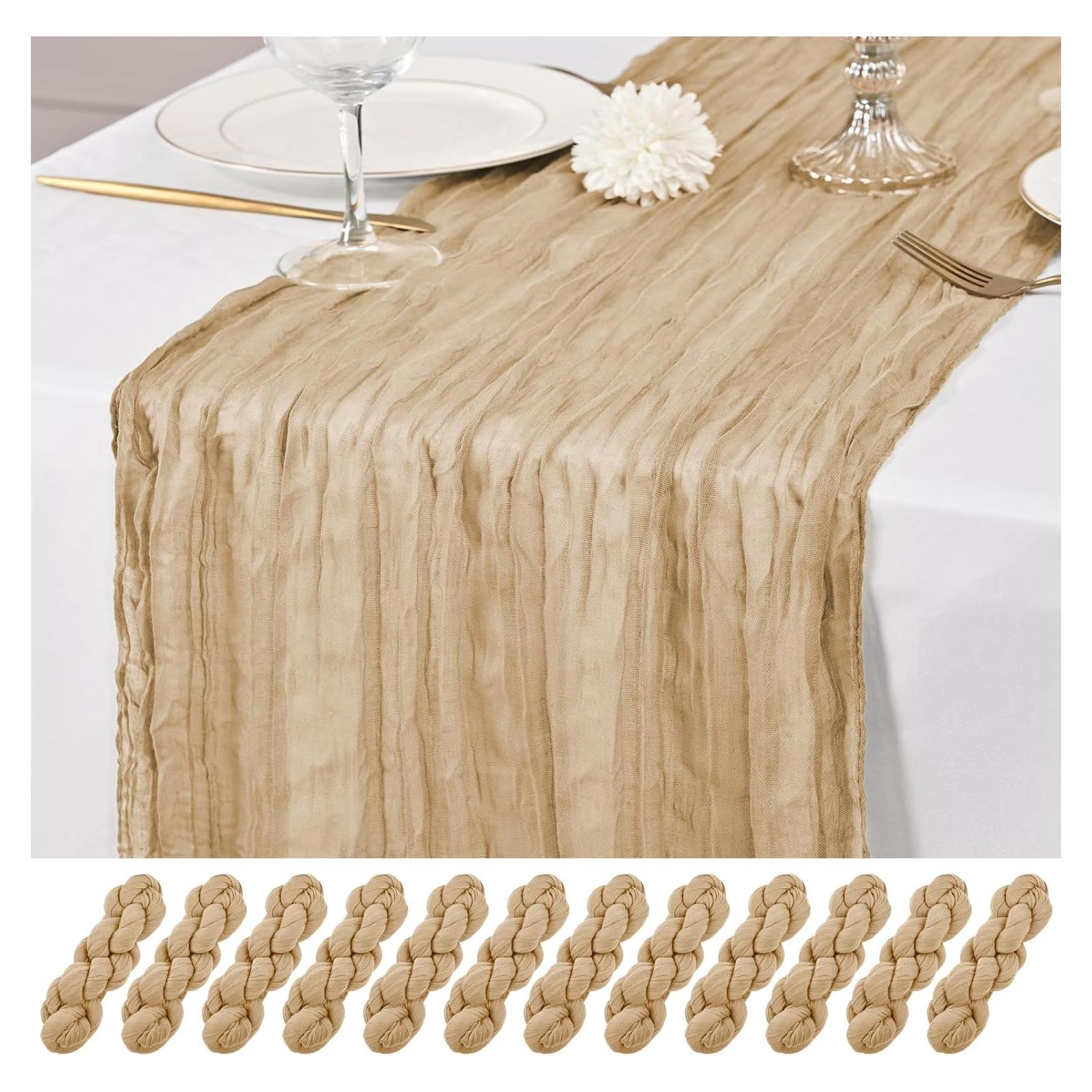 Paquete de 12 Caminos de Mesa Beige 3 Metros Poliester Gasa