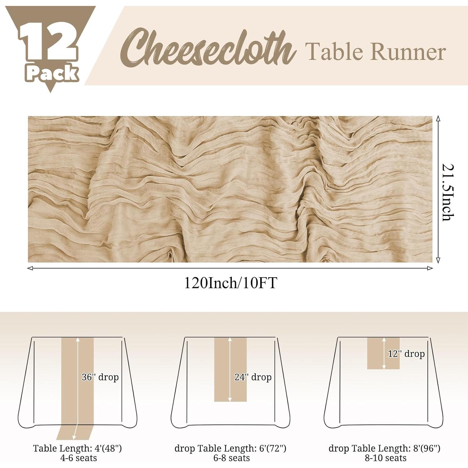Paquete de 12 Caminos de Mesa Beige 3 Metros Poliester Gasa