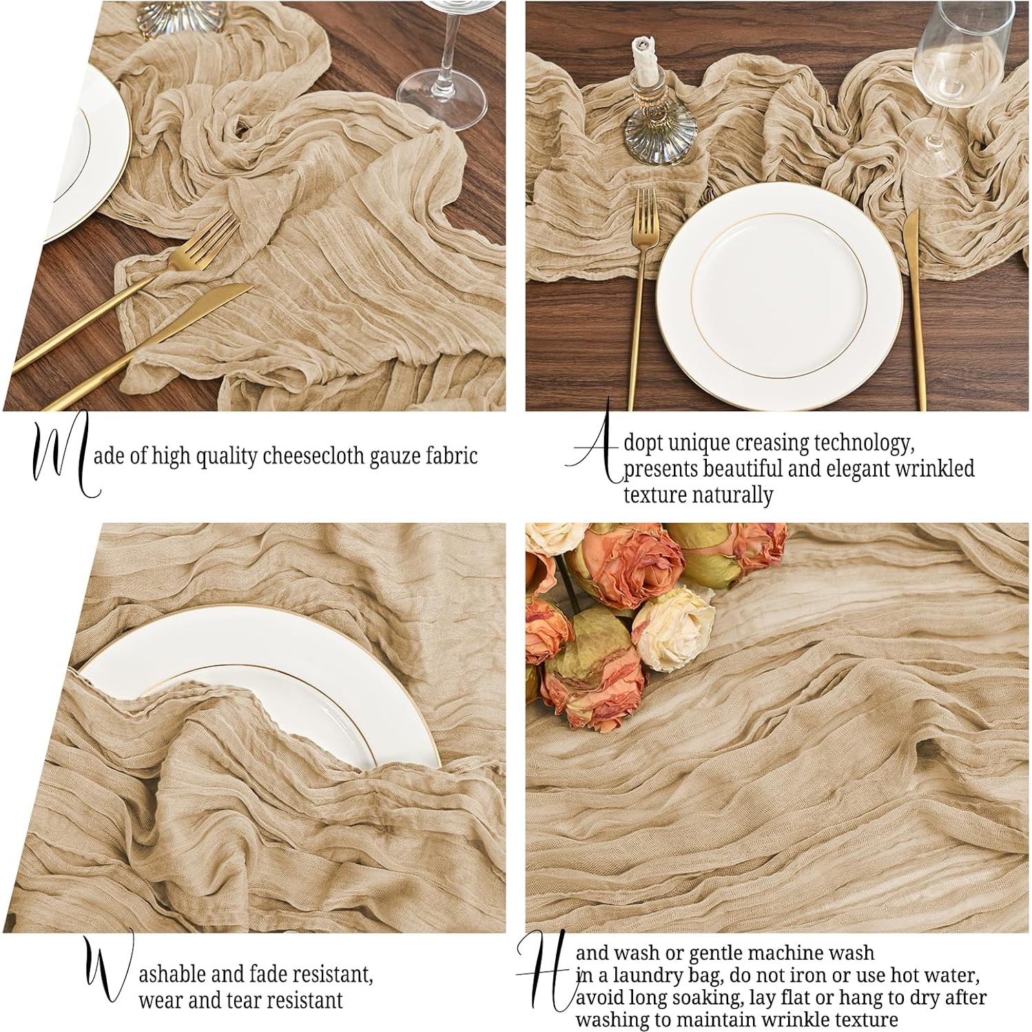 Paquete de 12 Caminos de Mesa Beige 3 Metros Poliester Gasa