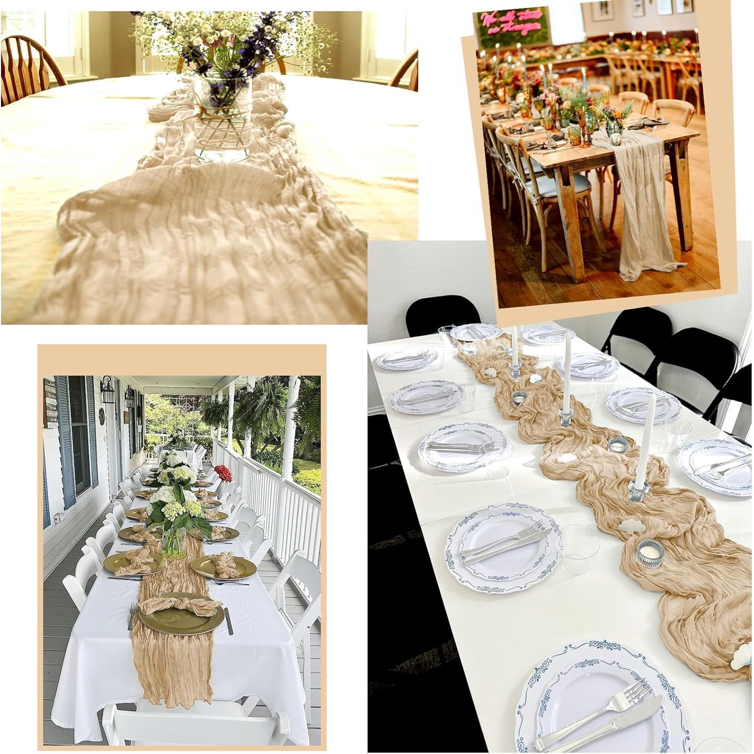 Paquete de 12 Caminos de Mesa Beige 3 Metros Poliester Gasa