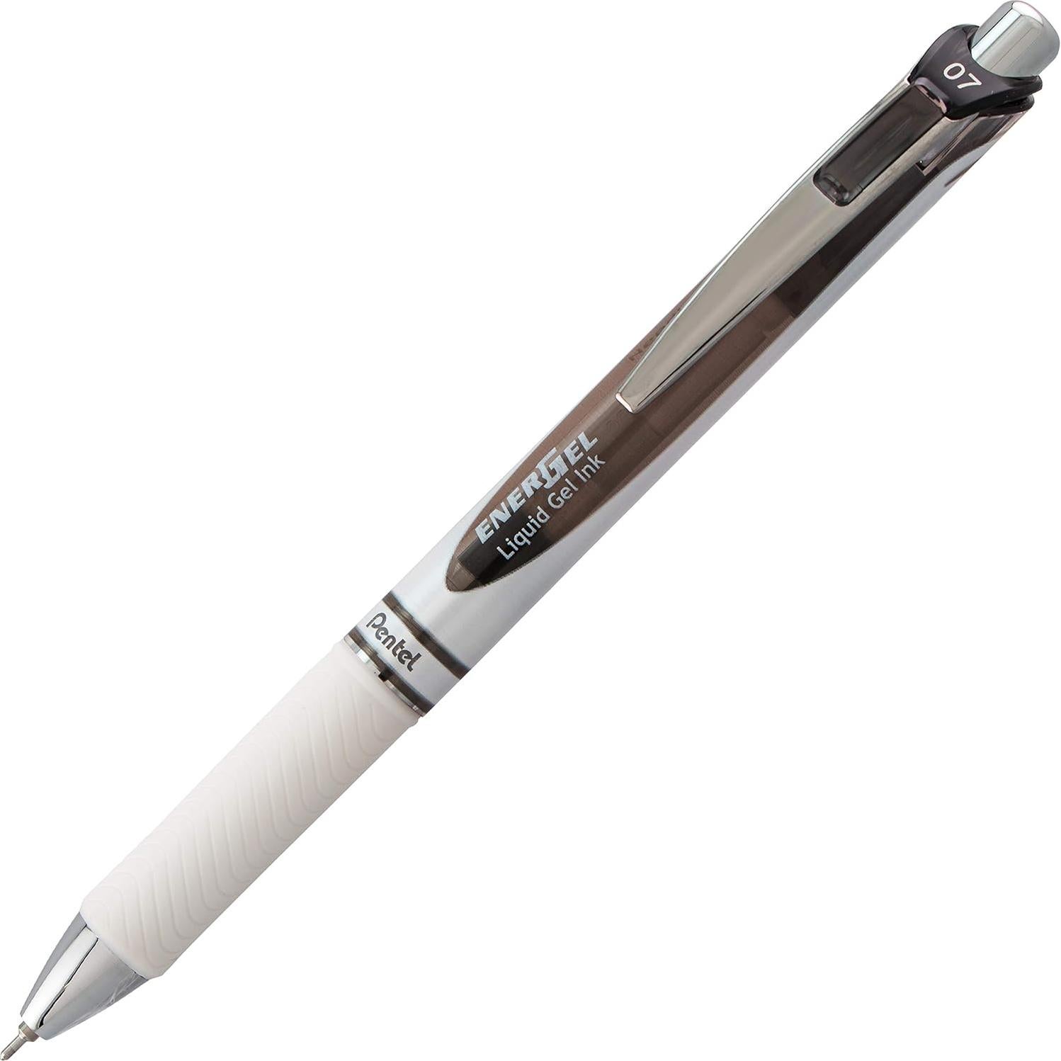 Pentel EnerGel Pearl RTX Retractable Liquid Gel Pen, (0.7mm), Medium Line, Needle Tip, Black Ink, Pack of 2 (BLN77WBP2A)