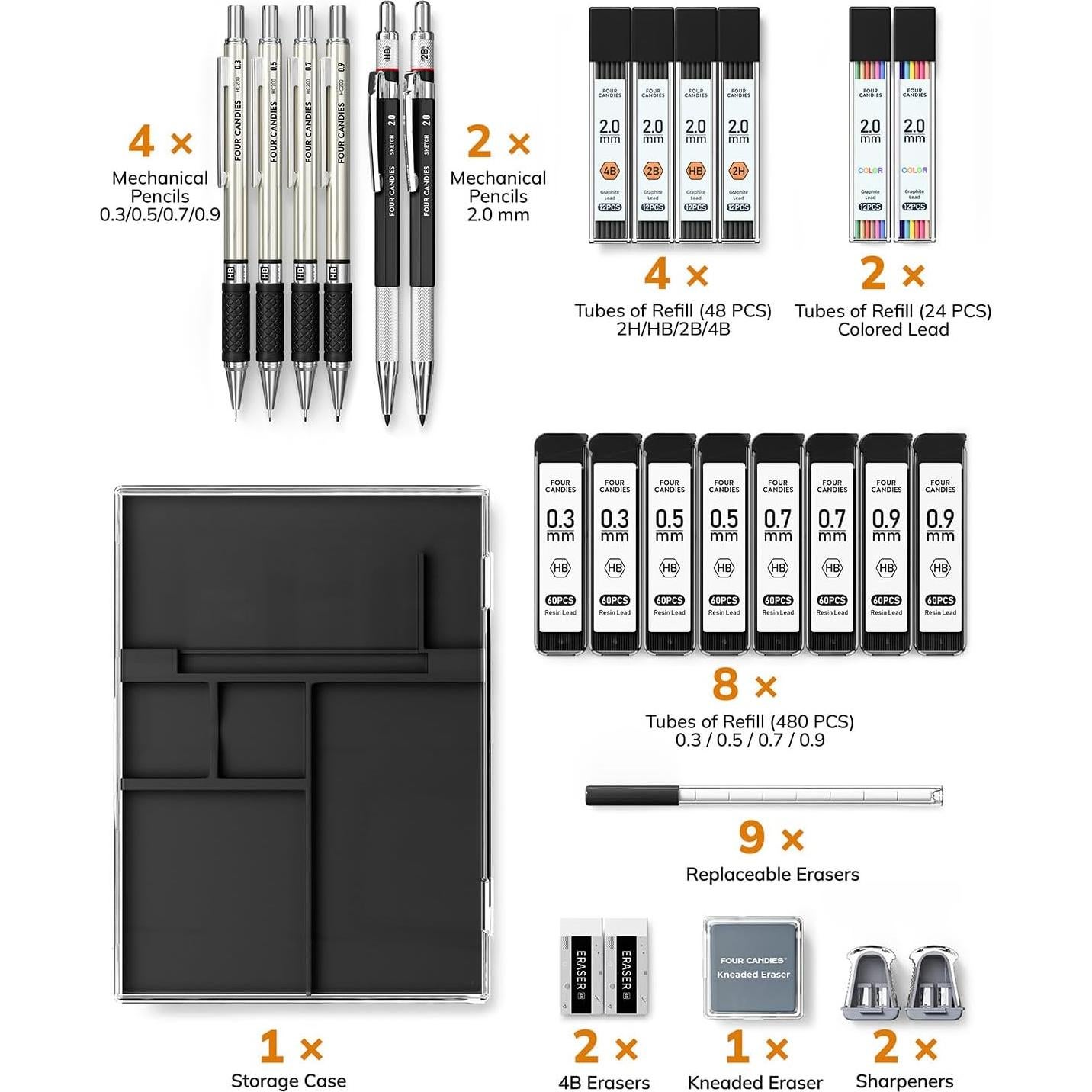 Juego de Lápices Mecánicos Artísticos 27PCS Four Candies
