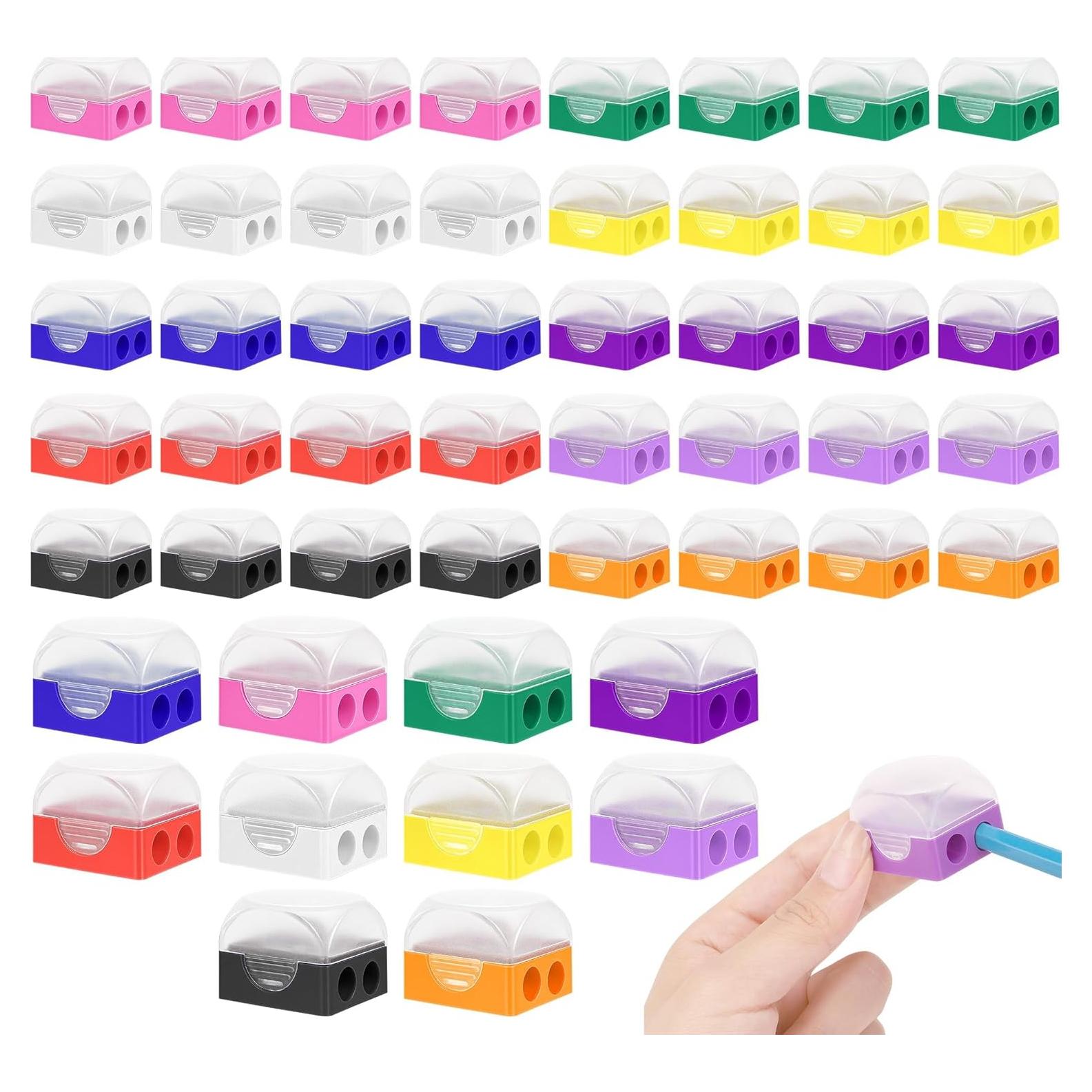 60 Sacapuntas Manuales Doble Orificio Aodaer con Tapa Colores