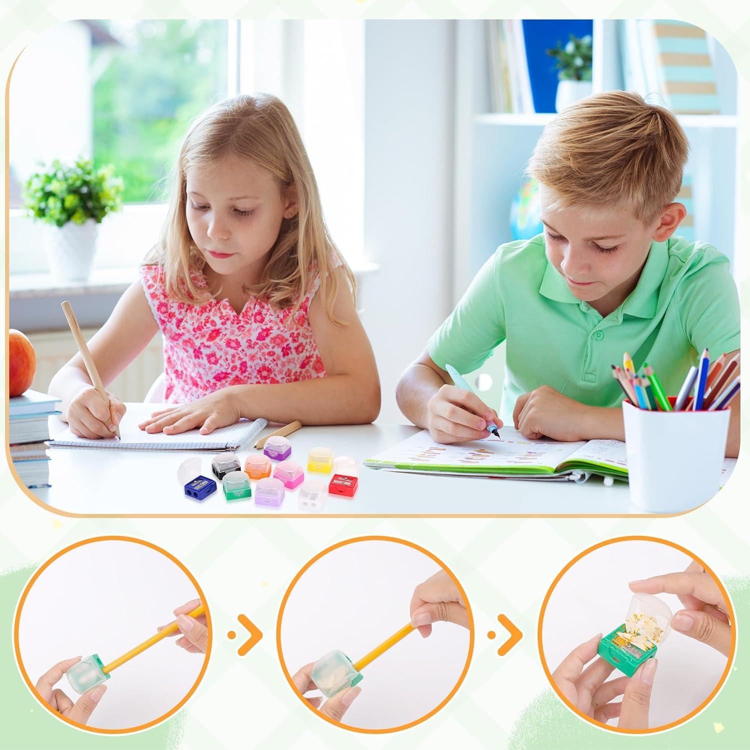 60 Sacapuntas Manuales Doble Orificio Aodaer con Tapa Colores