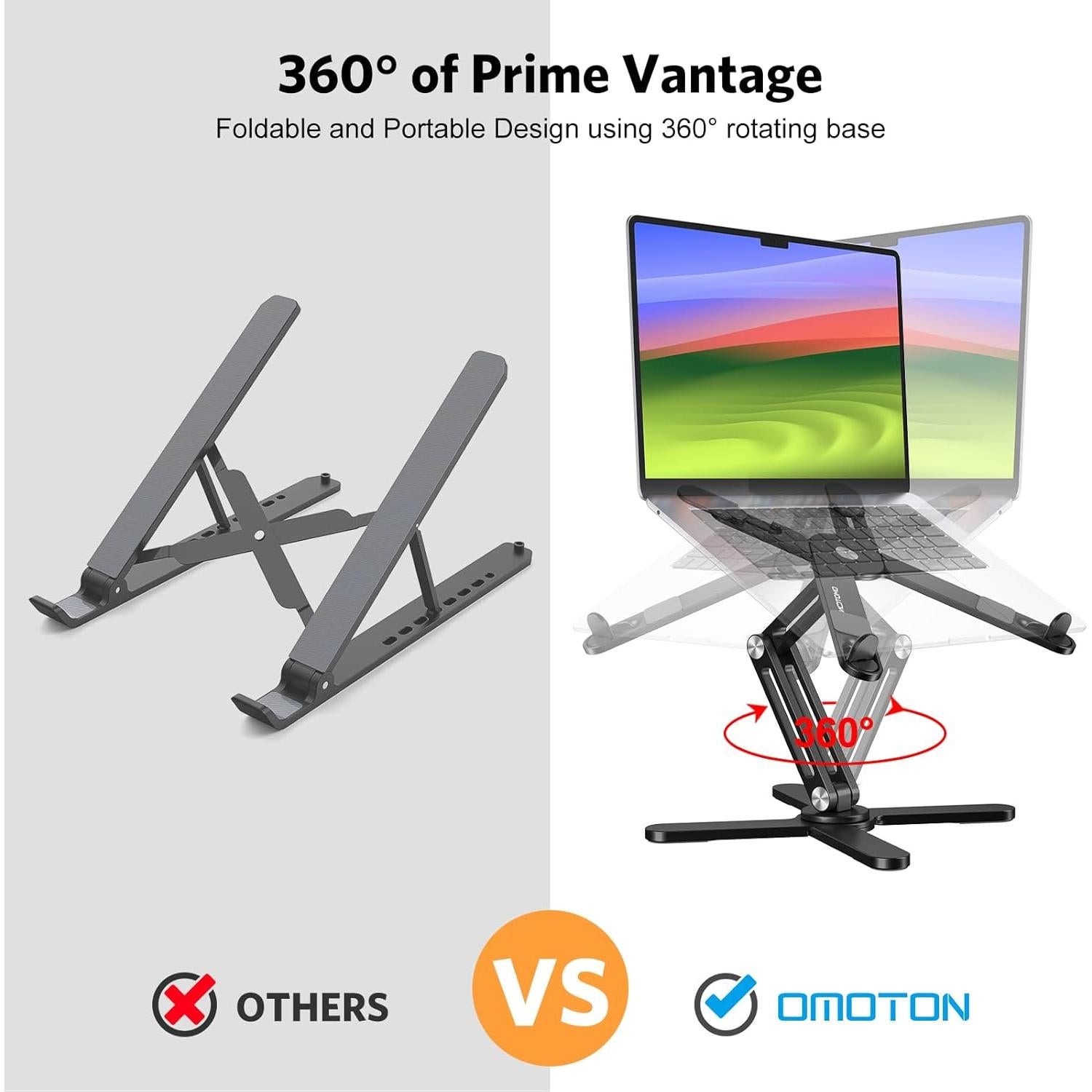 Soporte para Laptop OMOTON Rotatorio 360° Ergonómico Negro