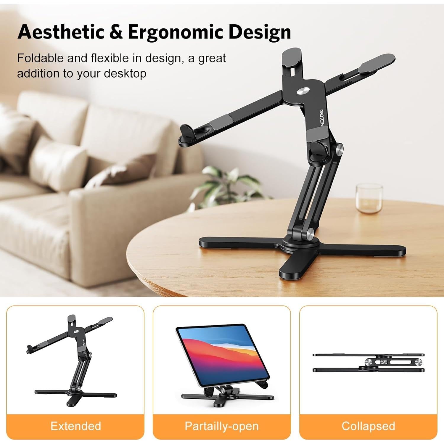 Soporte para Laptop OMOTON Rotatorio 360° Ergonómico Negro