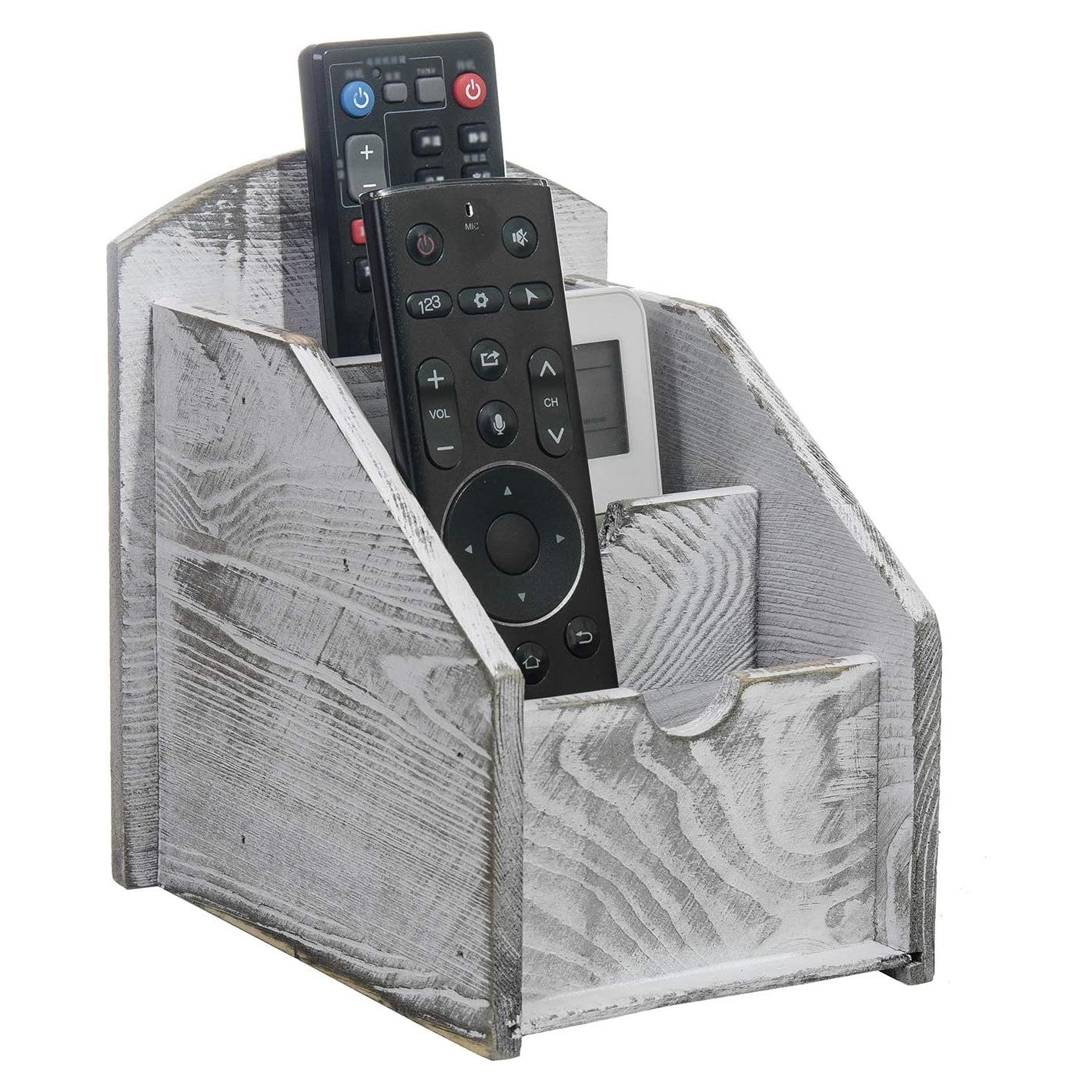 Organizador de Control Remoto VERGOODR de Madera 3 Compartimentos Gris