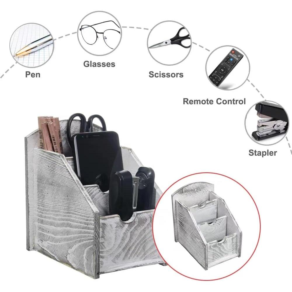 Organizador de Control Remoto VERGOODR de Madera 3 Compartimentos Gris