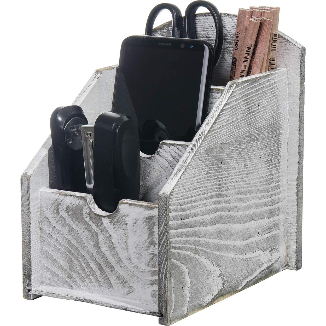 Organizador de Control Remoto VERGOODR de Madera 3 Compartimentos Gris