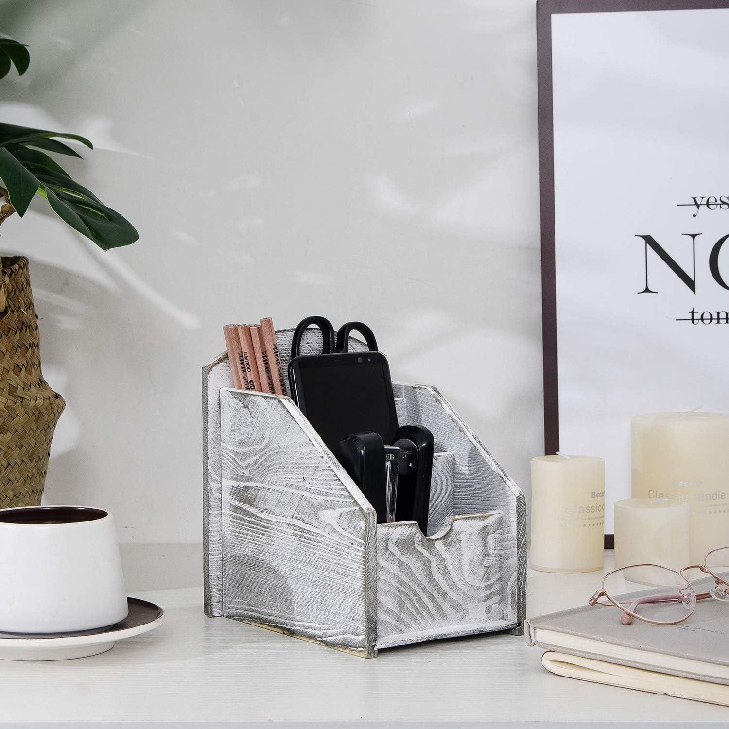 Organizador de Control Remoto VERGOODR de Madera 3 Compartimentos Gris