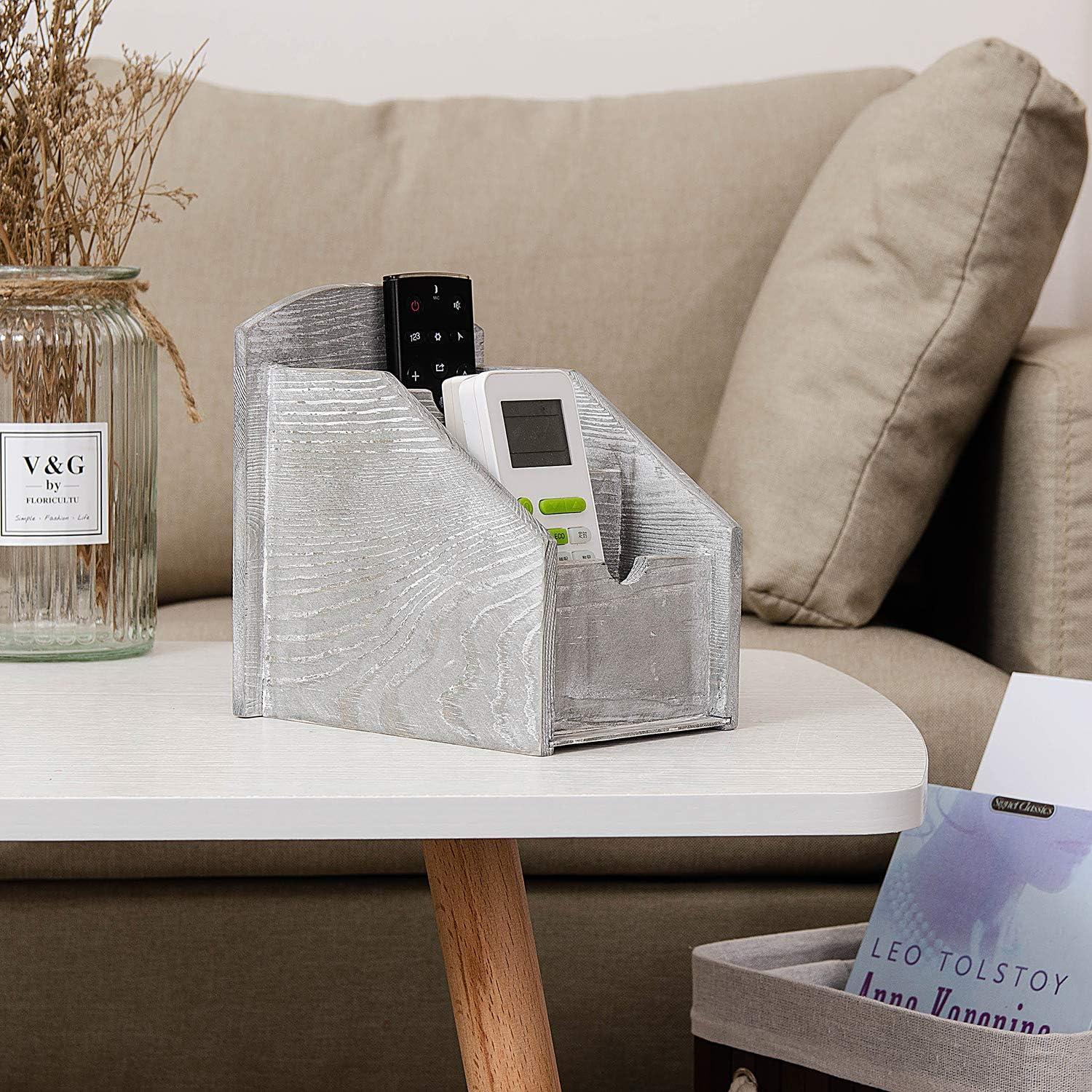 Organizador de Control Remoto VERGOODR de Madera 3 Compartimentos Gris