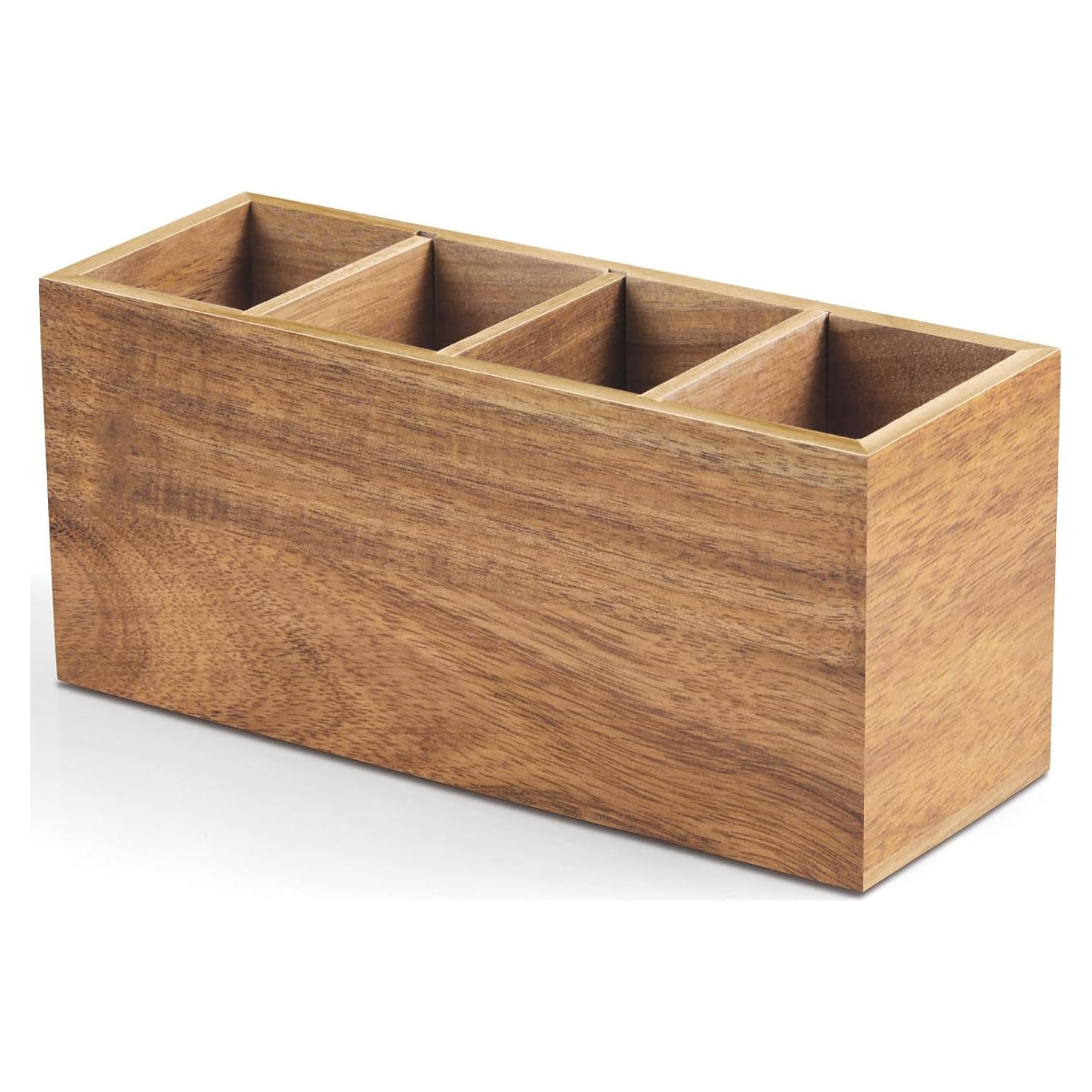 Organizador de Escritorio de Madera de Acacia Bivvclaz 4 Compartimentos