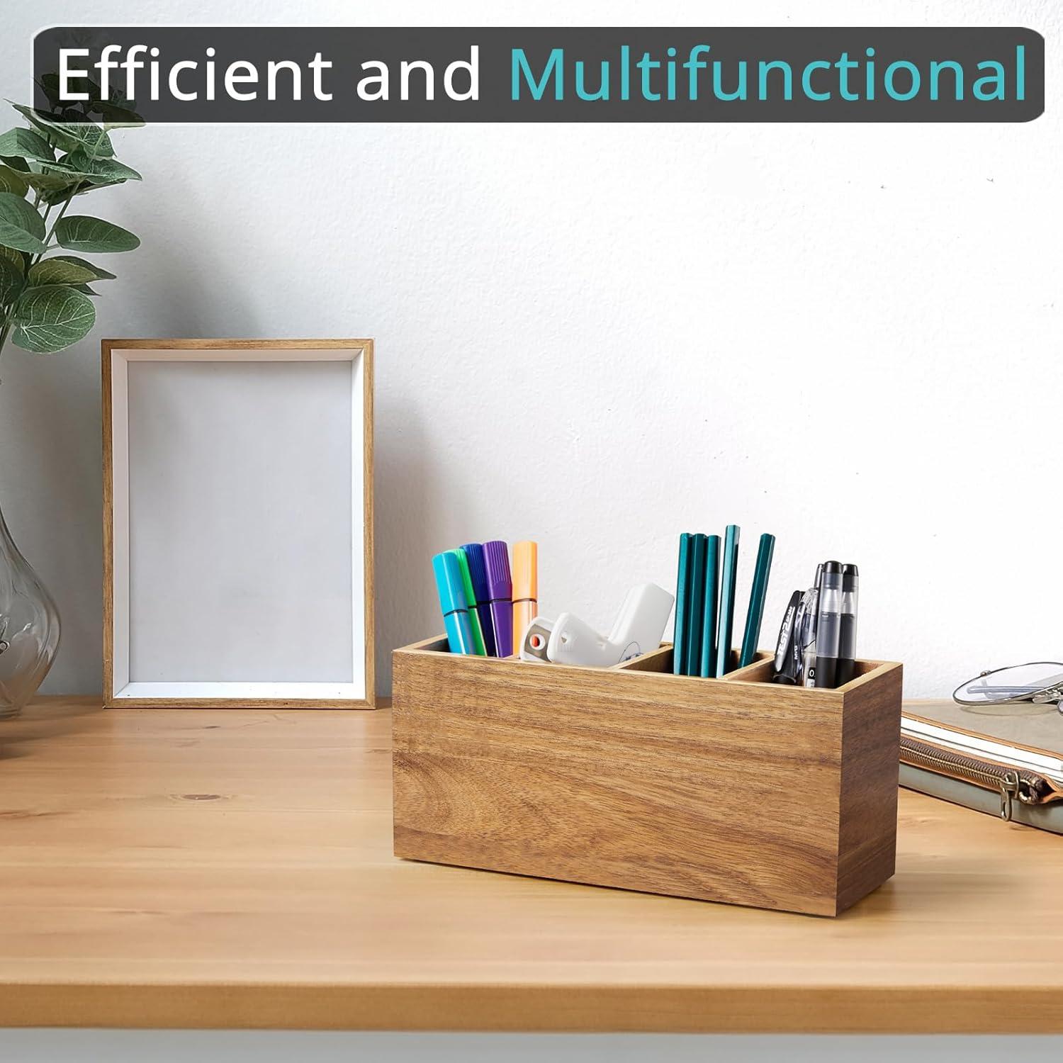 Organizador de Escritorio de Madera de Acacia Bivvclaz 4 Compartimentos