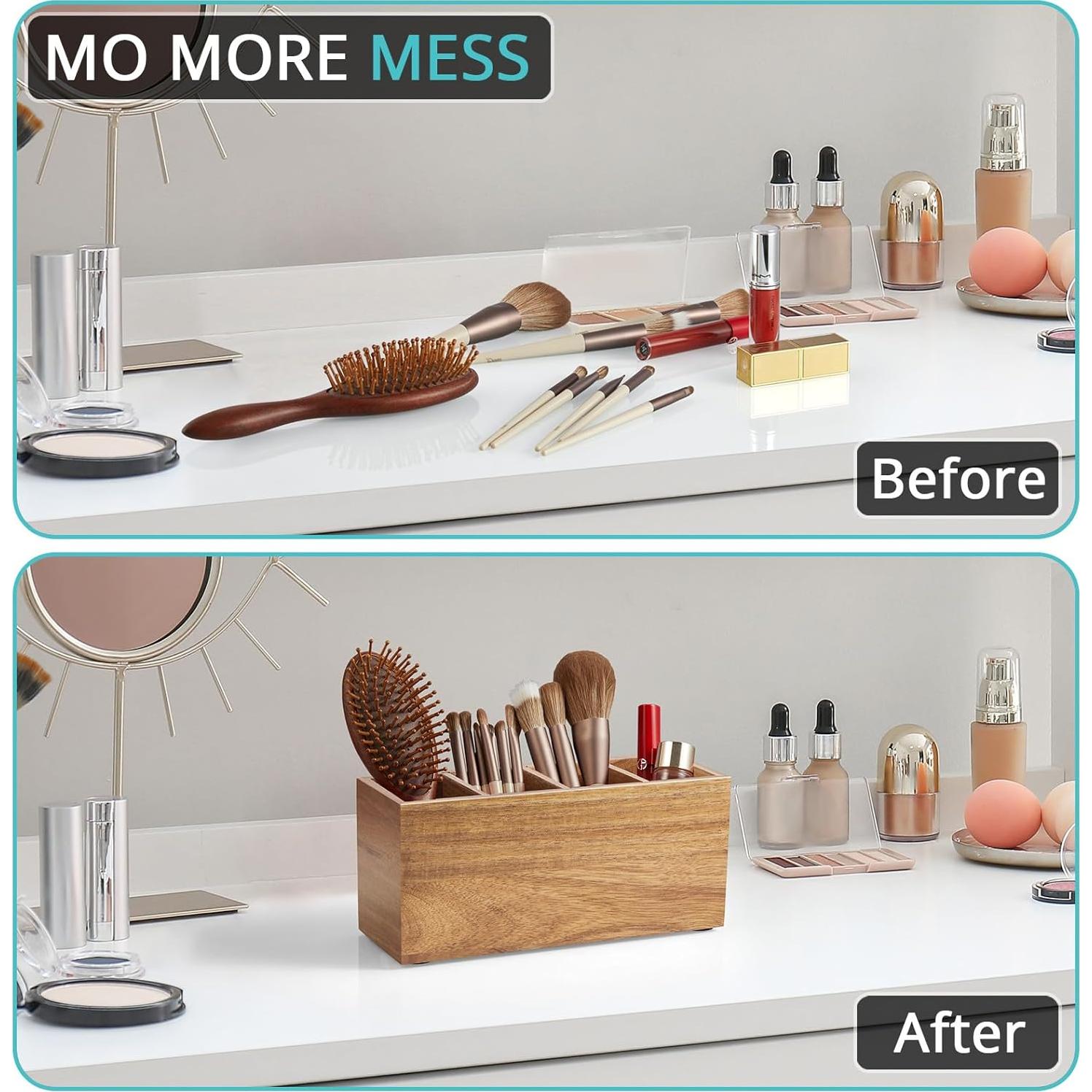 Organizador de Escritorio de Madera de Acacia Bivvclaz 4 Compartimentos