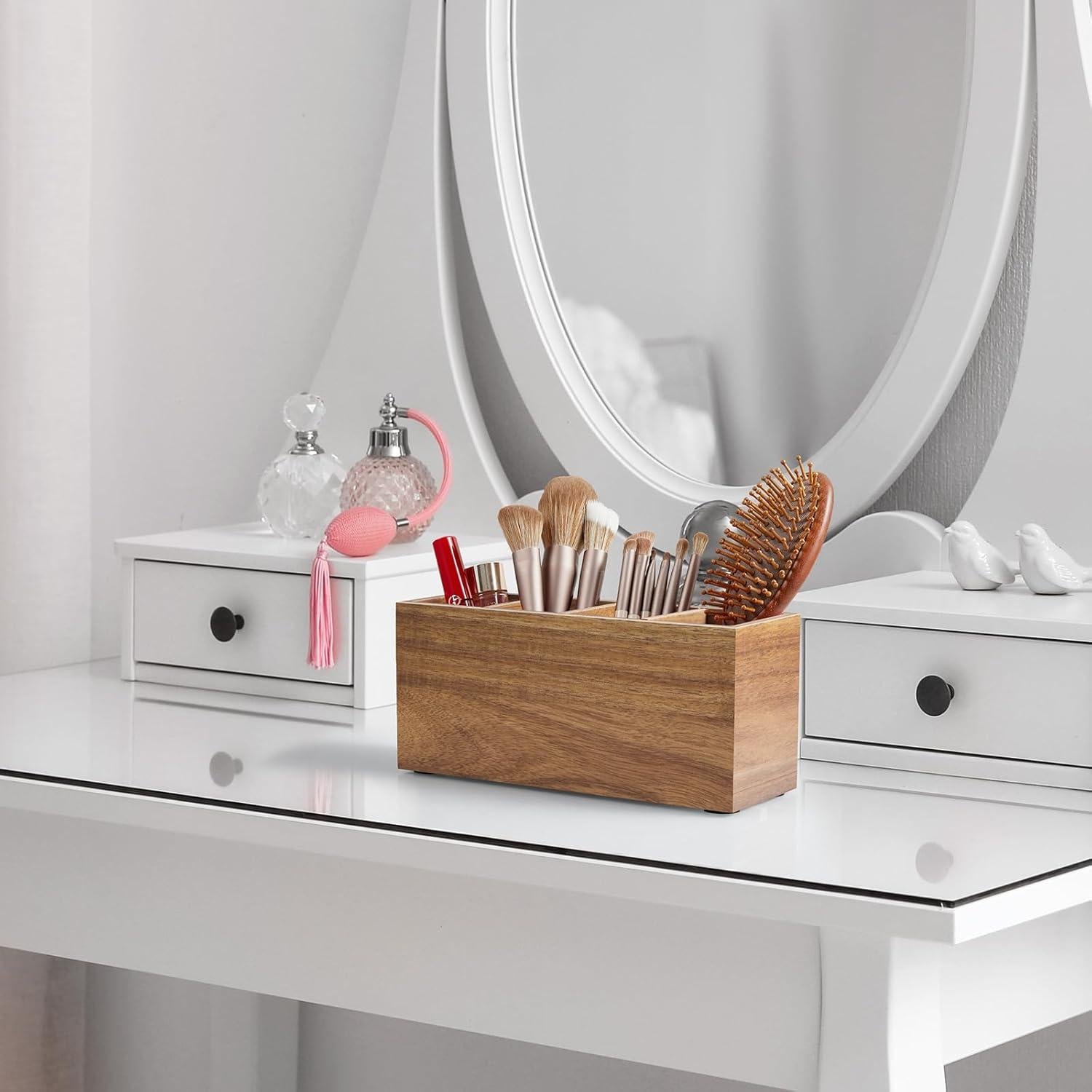 Organizador de Escritorio de Madera de Acacia Bivvclaz 4 Compartimentos