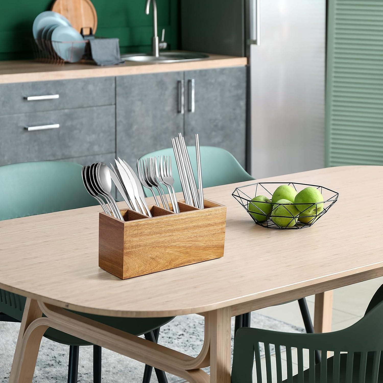 Organizador de Escritorio de Madera de Acacia Bivvclaz 4 Compartimentos