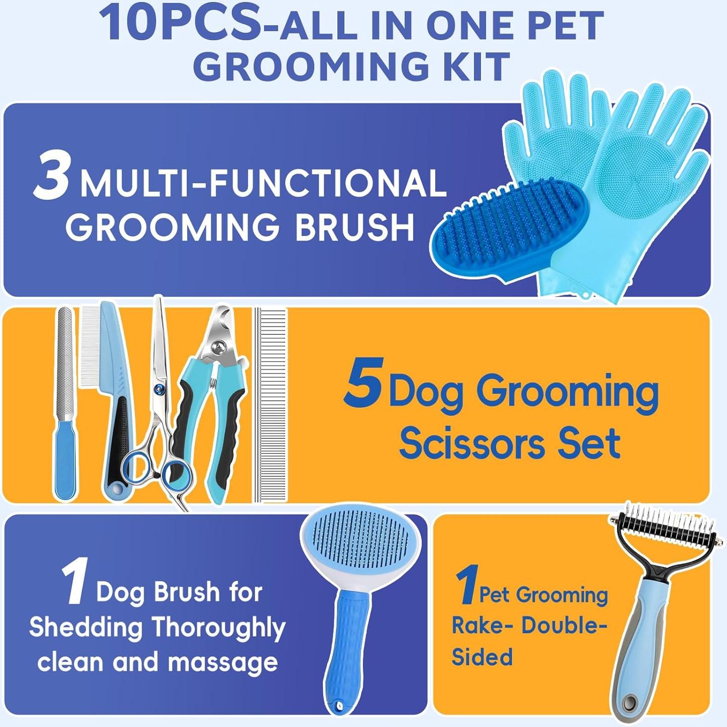 Kit de Aseo para Mascotas 10 Piezas 2TRUL - Cepillo, Tijeras y Cortador