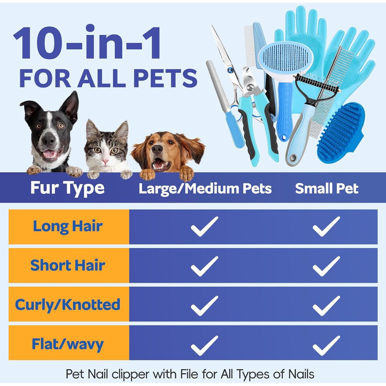 Kit de Aseo para Mascotas 10 Piezas 2TRUL - Cepillo, Tijeras y Cortador