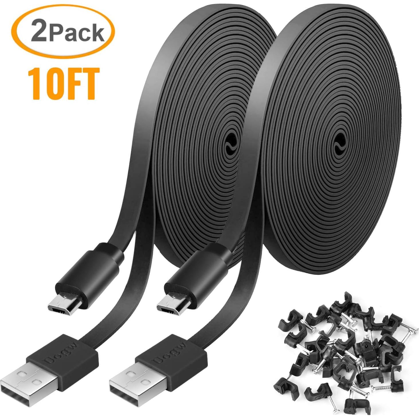 Paquete de 2 Cables de Extensión Micro USB 3M para Cámaras