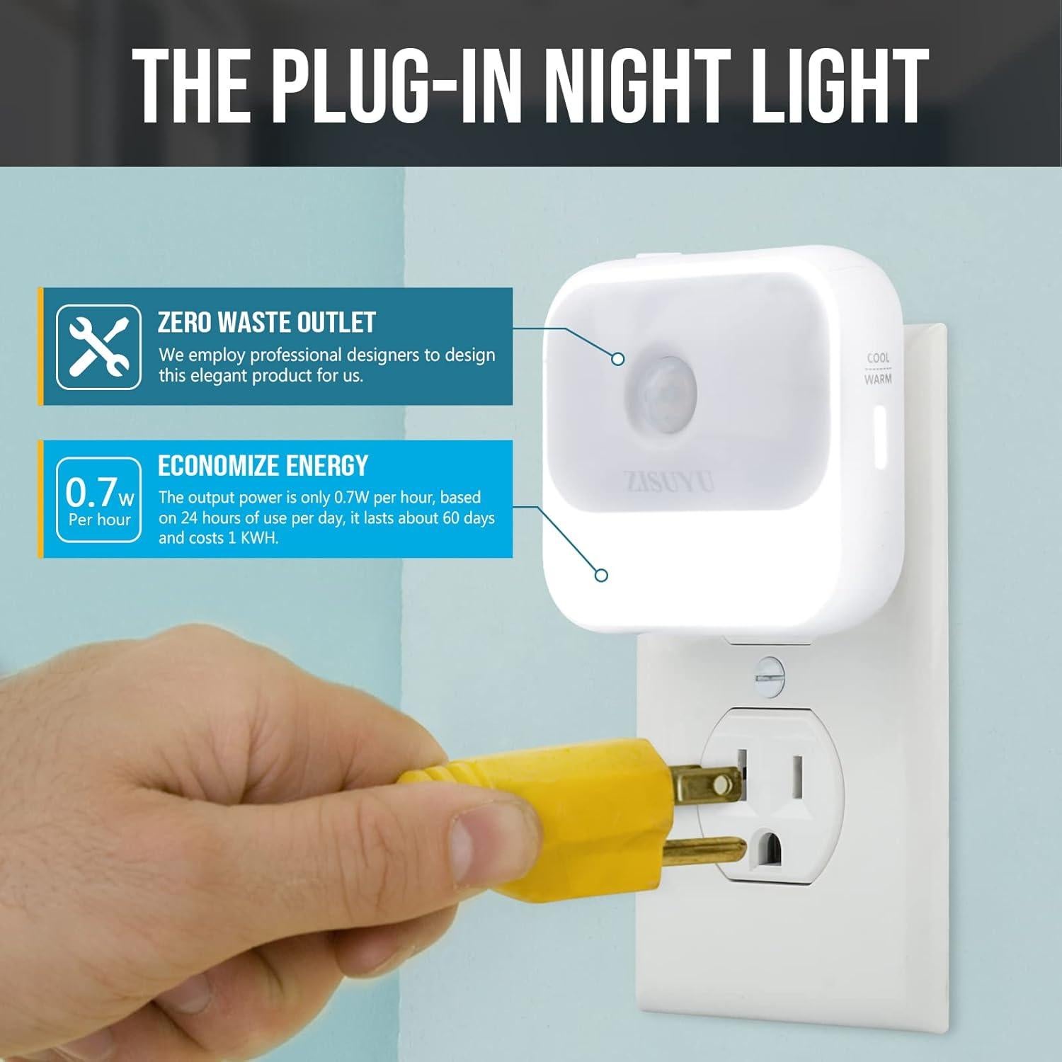 Luz Nocturna Enchufable ZISUYU con Sensor de Movimiento 2 Paquete