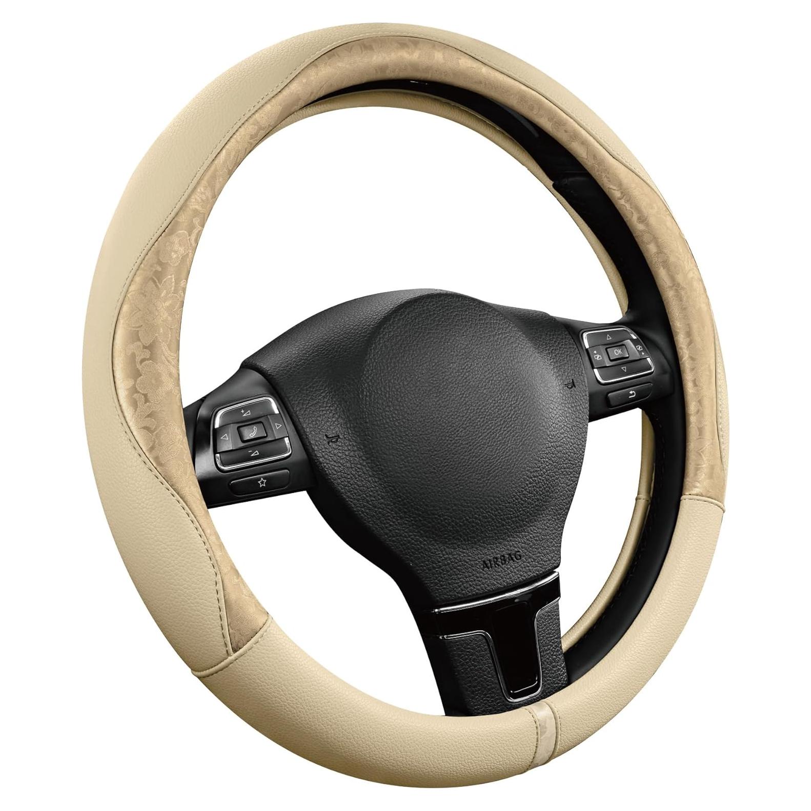 Cubierta de Volante PIC AUTO Dorada, Piel PU Antideslizante 36.8-39.4 cm