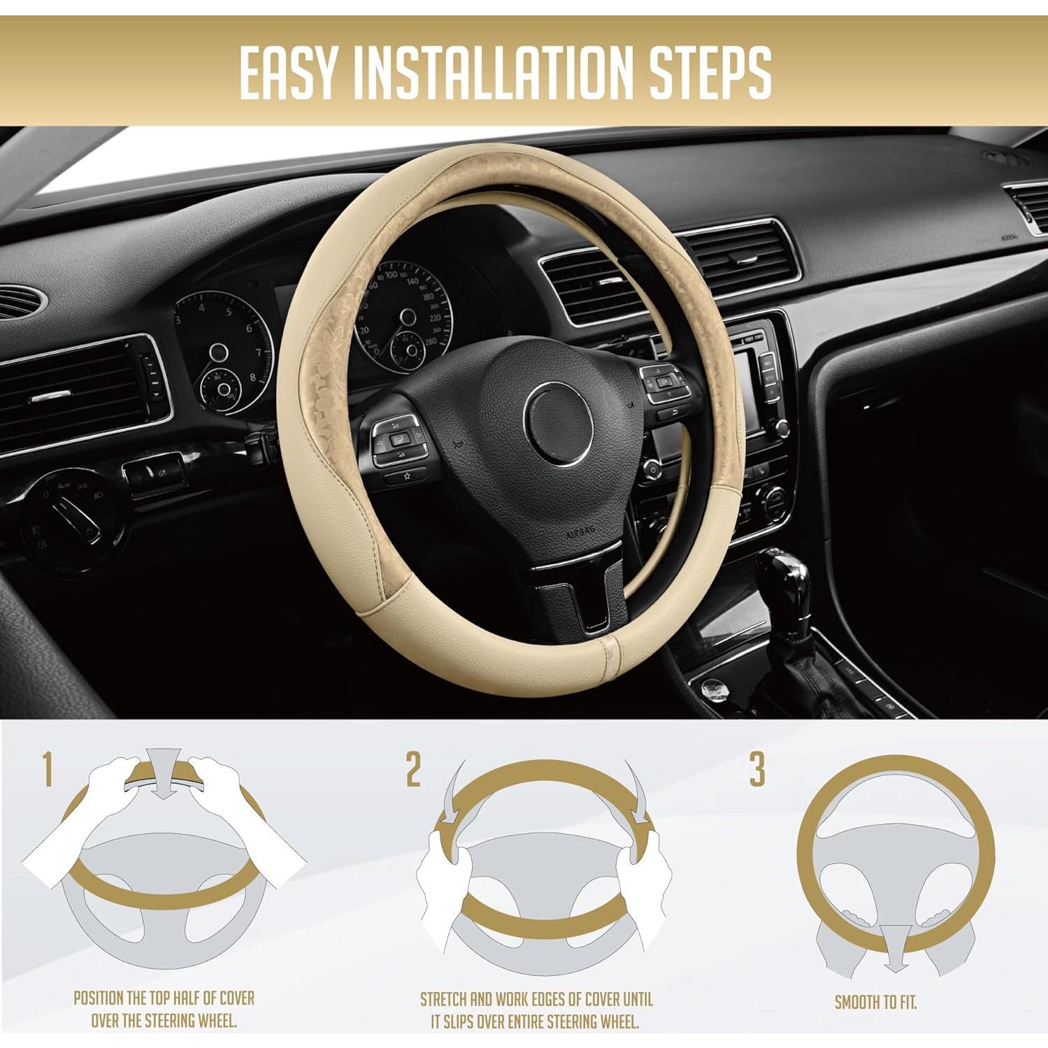 Cubierta de Volante PIC AUTO Dorada, Piel PU Antideslizante 36.8-39.4 cm