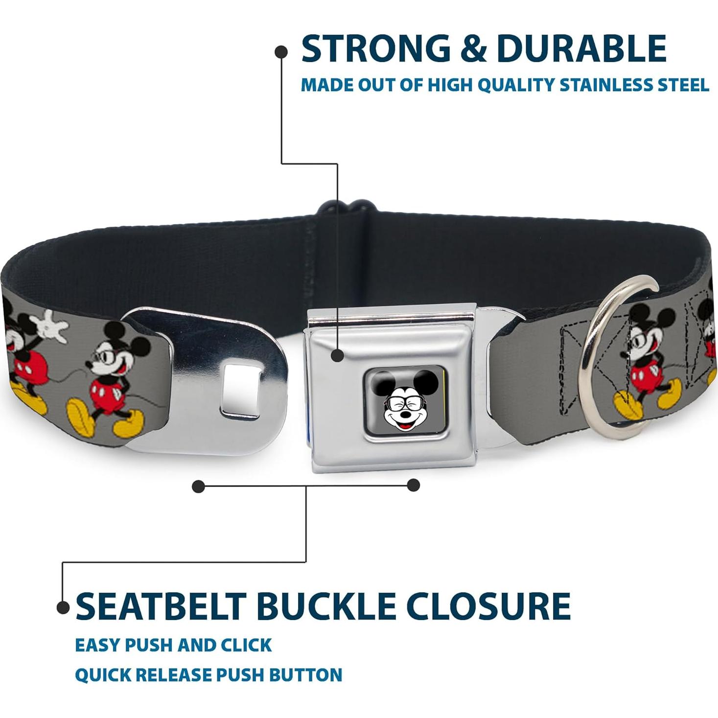 Collar de Perro Buckle-Down Mickey Mouse Gris 3.81 cm Ancho