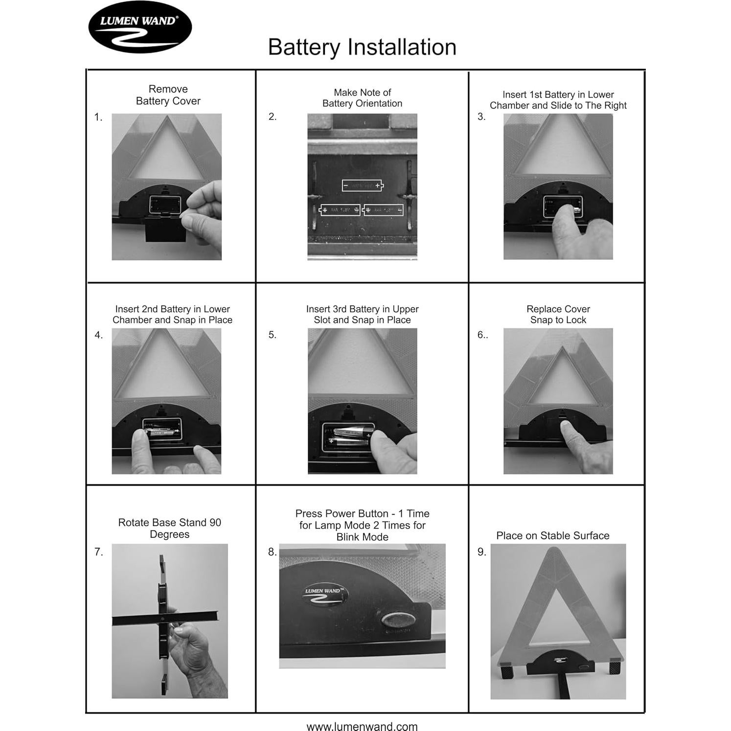 Triángulo de Emergencia Lumen Wand con LED y Base de Metal