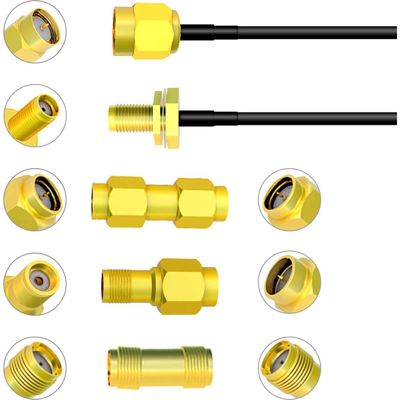 Cable Coaxial Goupchn SMA Macho a Hembra RG174 1m con 3 Adaptadores