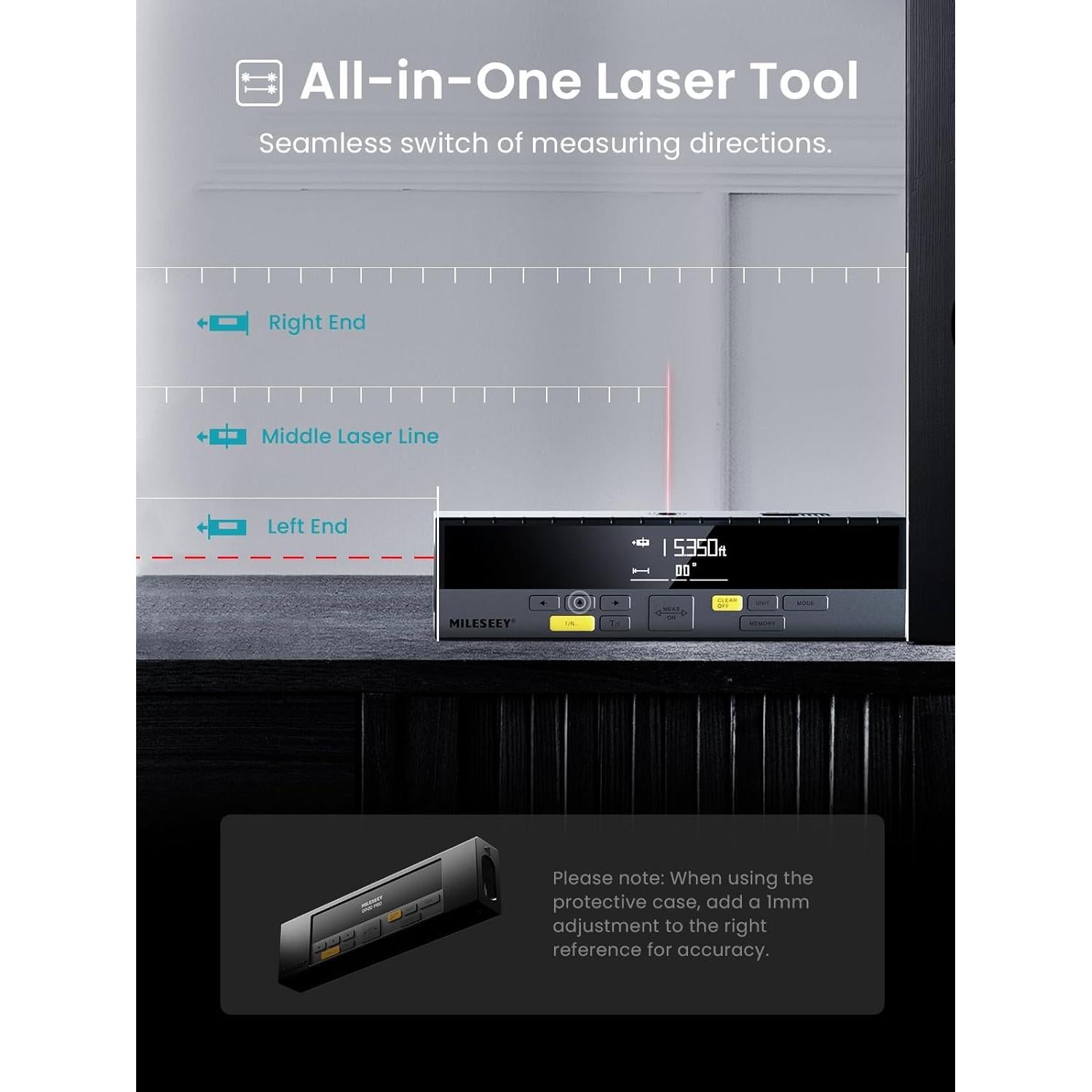 MiLESEEY DP20 Pro Dual Laser Measuring Tool, 390Ft Laser Measurement Tool with Middle Laser Reference, Rechargeable Laser Distance Measure with APP,Gen-2 Backlit Display Ft/in/M Units Laser Measure