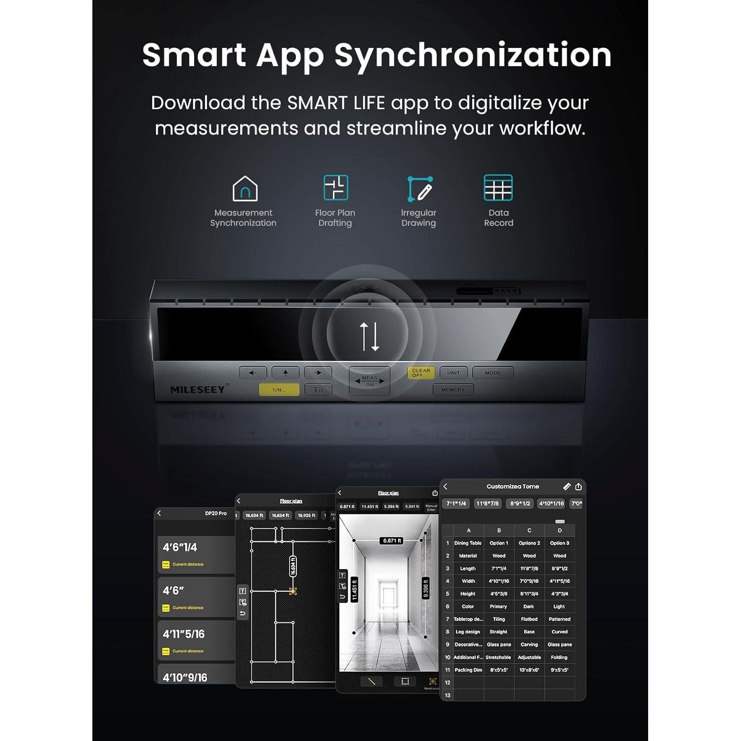 MiLESEEY DP20 Pro Dual Laser Measuring Tool, 390Ft Laser Measurement Tool with Middle Laser Reference, Rechargeable Laser Distance Measure with APP,Gen-2 Backlit Display Ft/in/M Units Laser Measure