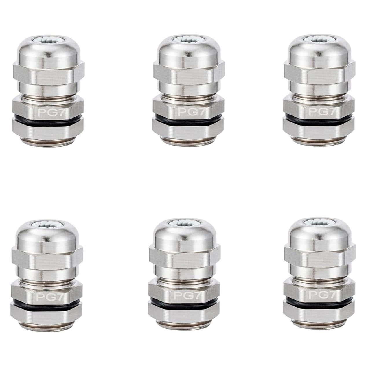 6 Pcs Conector de Cable PG7 Acero Inoxidable 3-6.5mm Impermeable