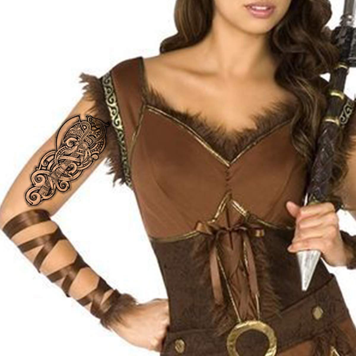 Tatuaje Temporal Tribal Hacha Dragón Negro Tatodays 21x15 cm