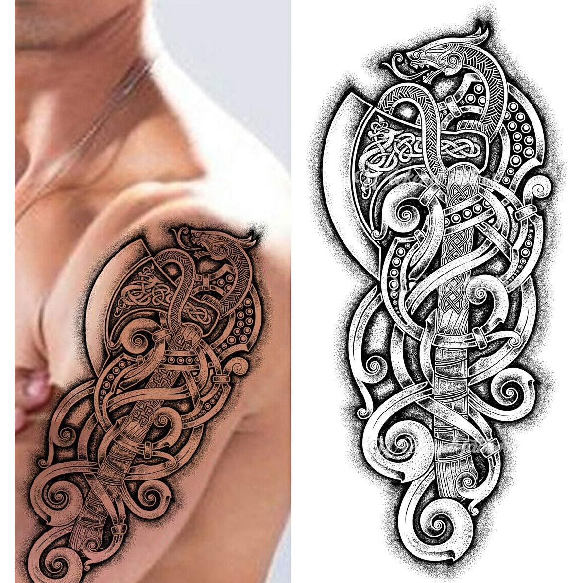 Tatuaje Temporal Tribal Hacha Dragón Negro Tatodays 21x15 cm